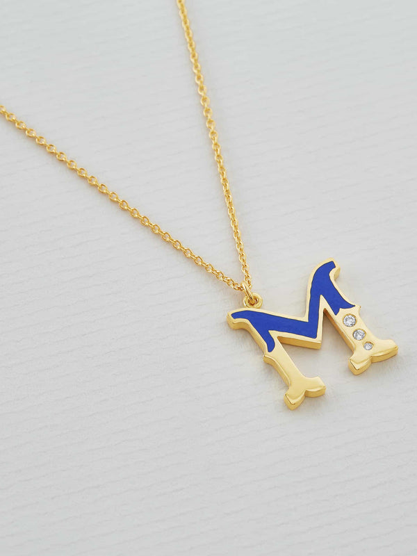 18ct Enamelled Letter M Necklace