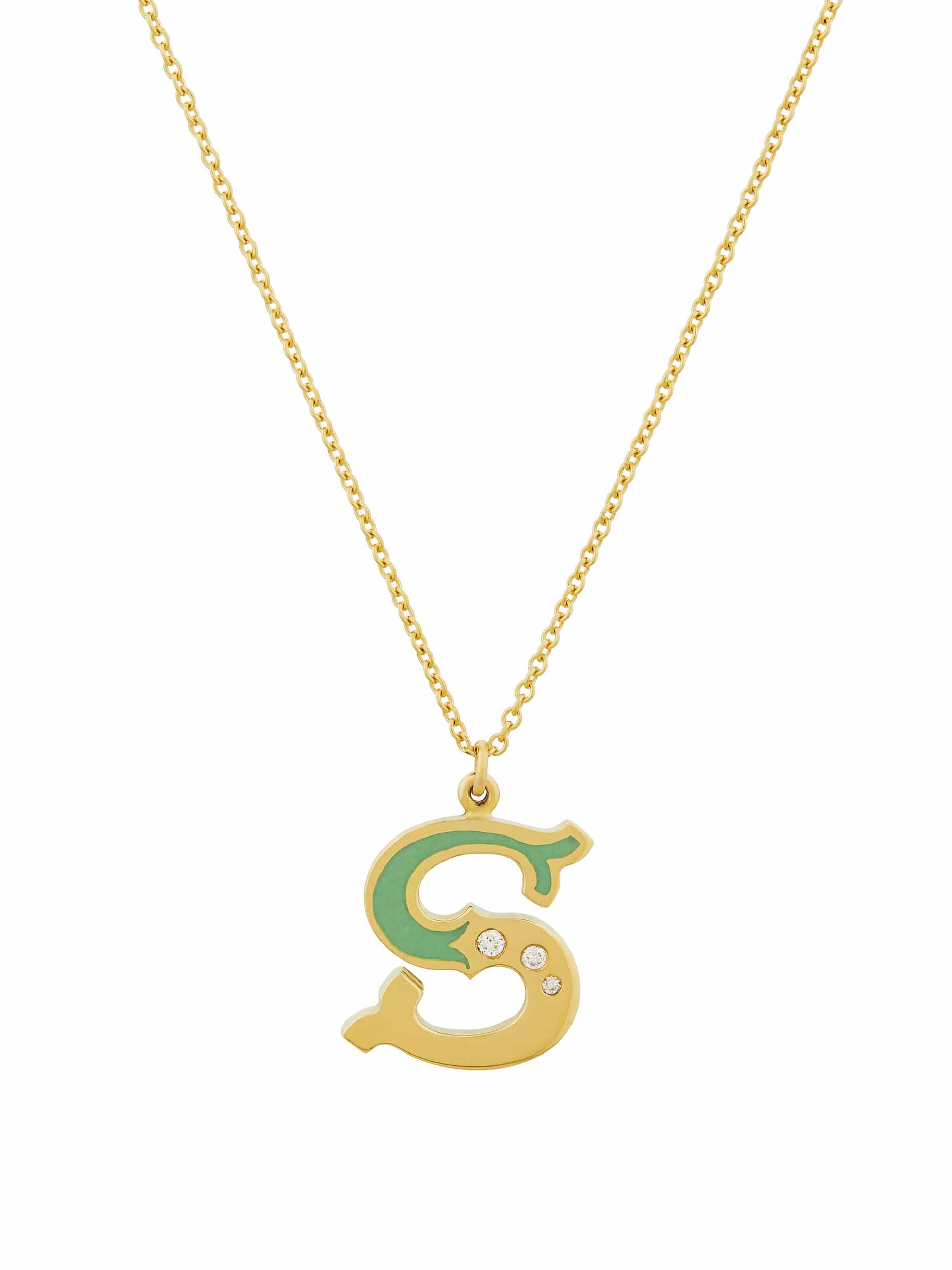 18ct Enamelled Letter S Necklace - image 1 | 18ct yellow gold