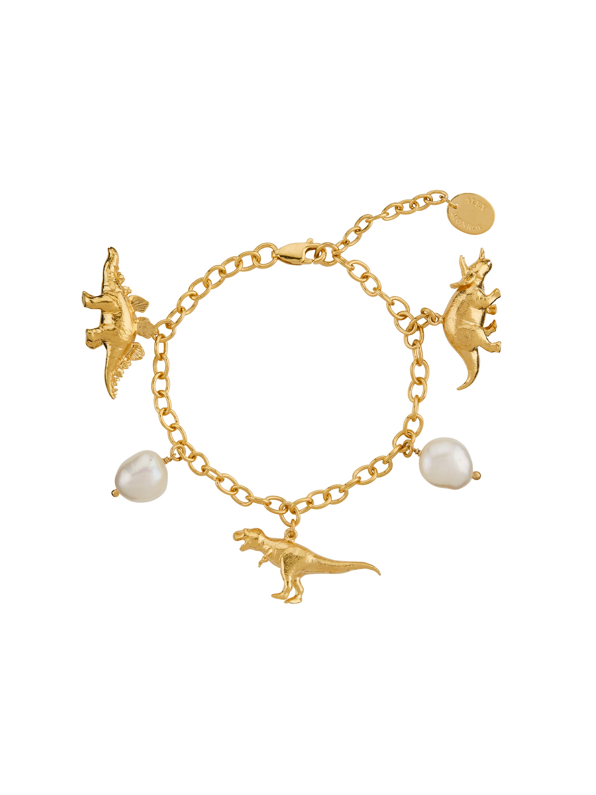 Dinosaur and Baroque Pearl Charm Bracelet - image 1 | gold plate