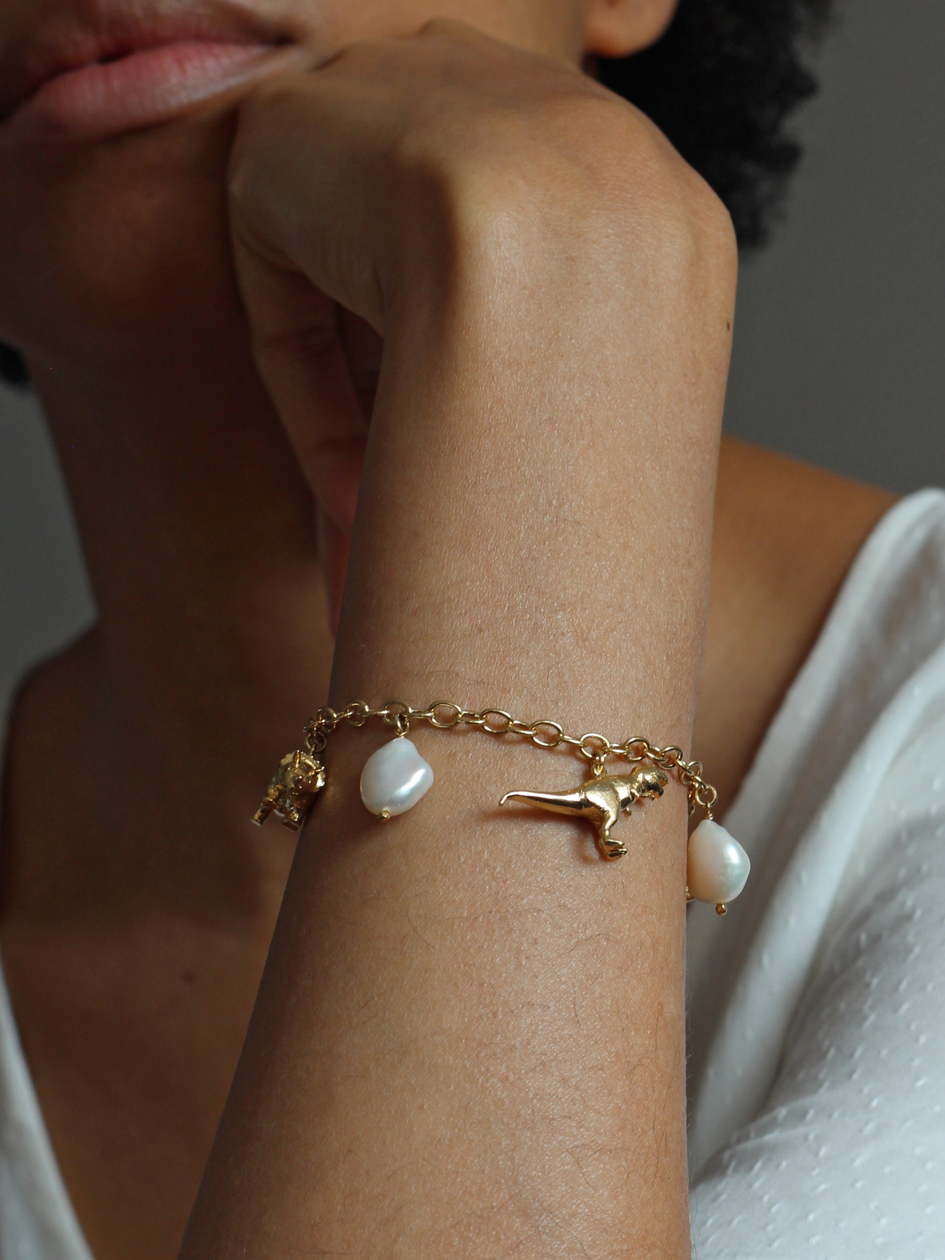 Dinosaur and Baroque Pearl Charm Bracelet - image 2