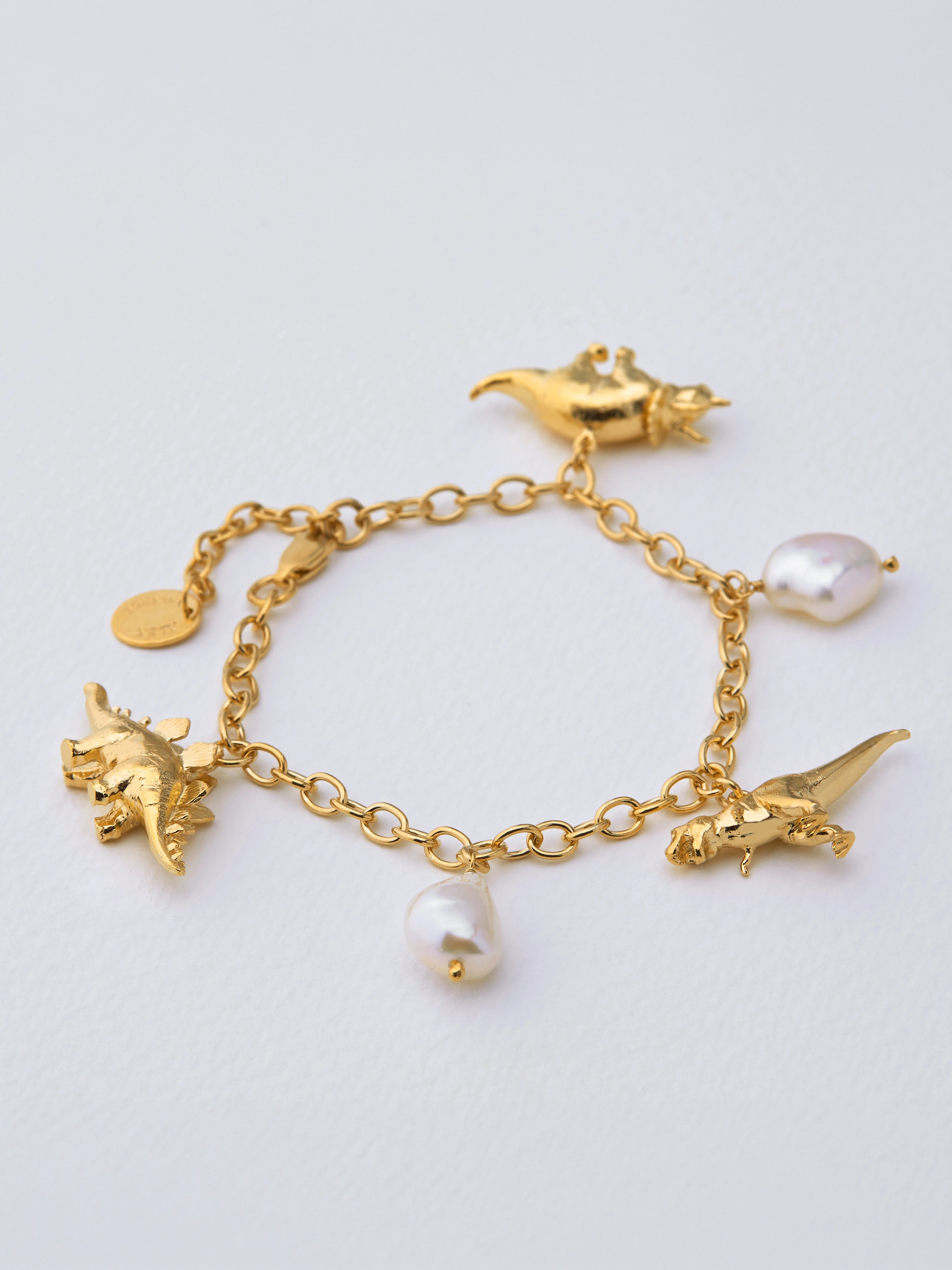 Dinosaur and Baroque Pearl Charm Bracelet - image 3 | gold plate