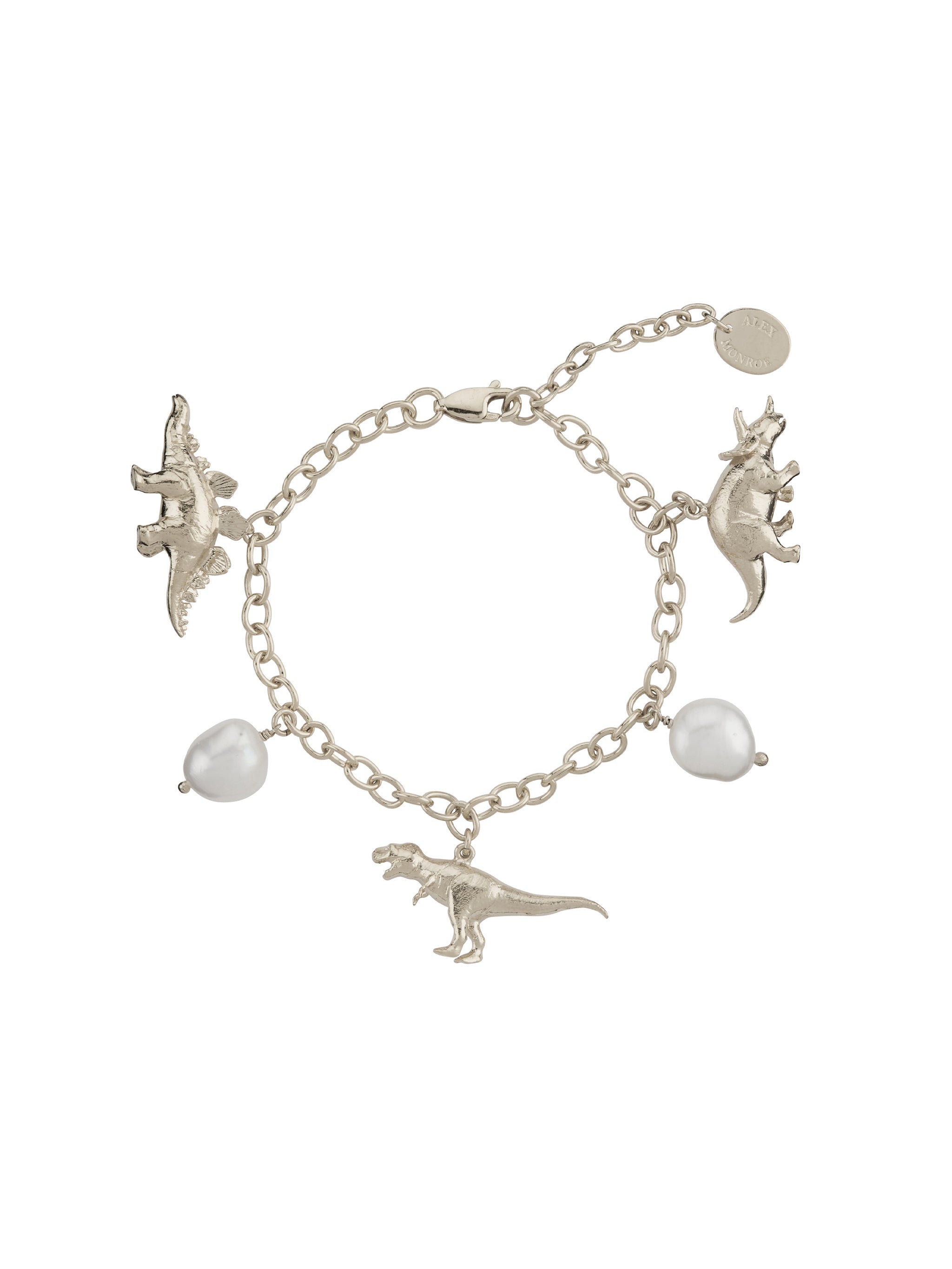 Dinosaur and Baroque Pearl Charm Bracelet - image 4 | silver