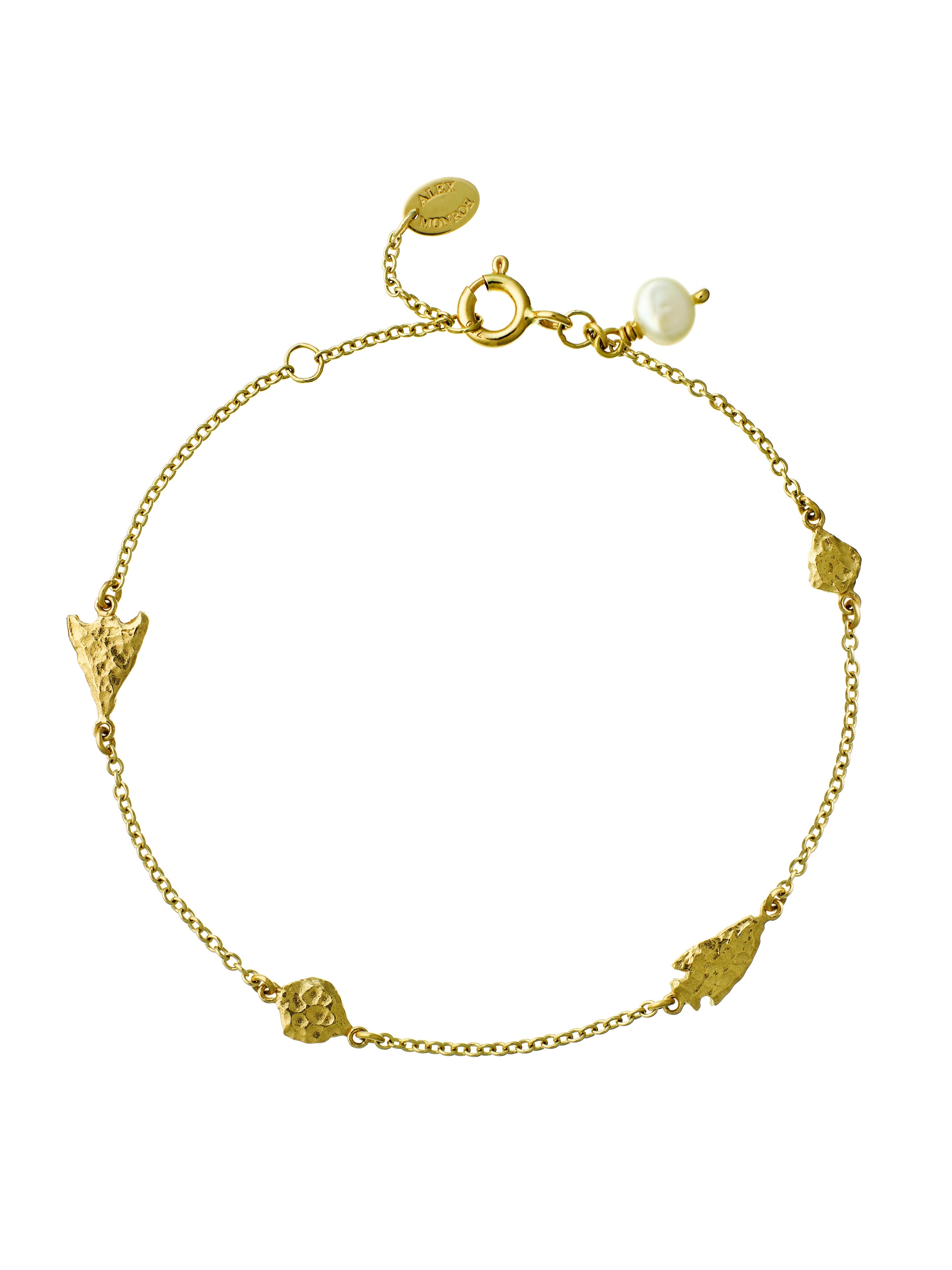 Inline Flint Arrowhead Bracelet with Freshwater Pearl Detail - image 1 | 18ct yellow gold