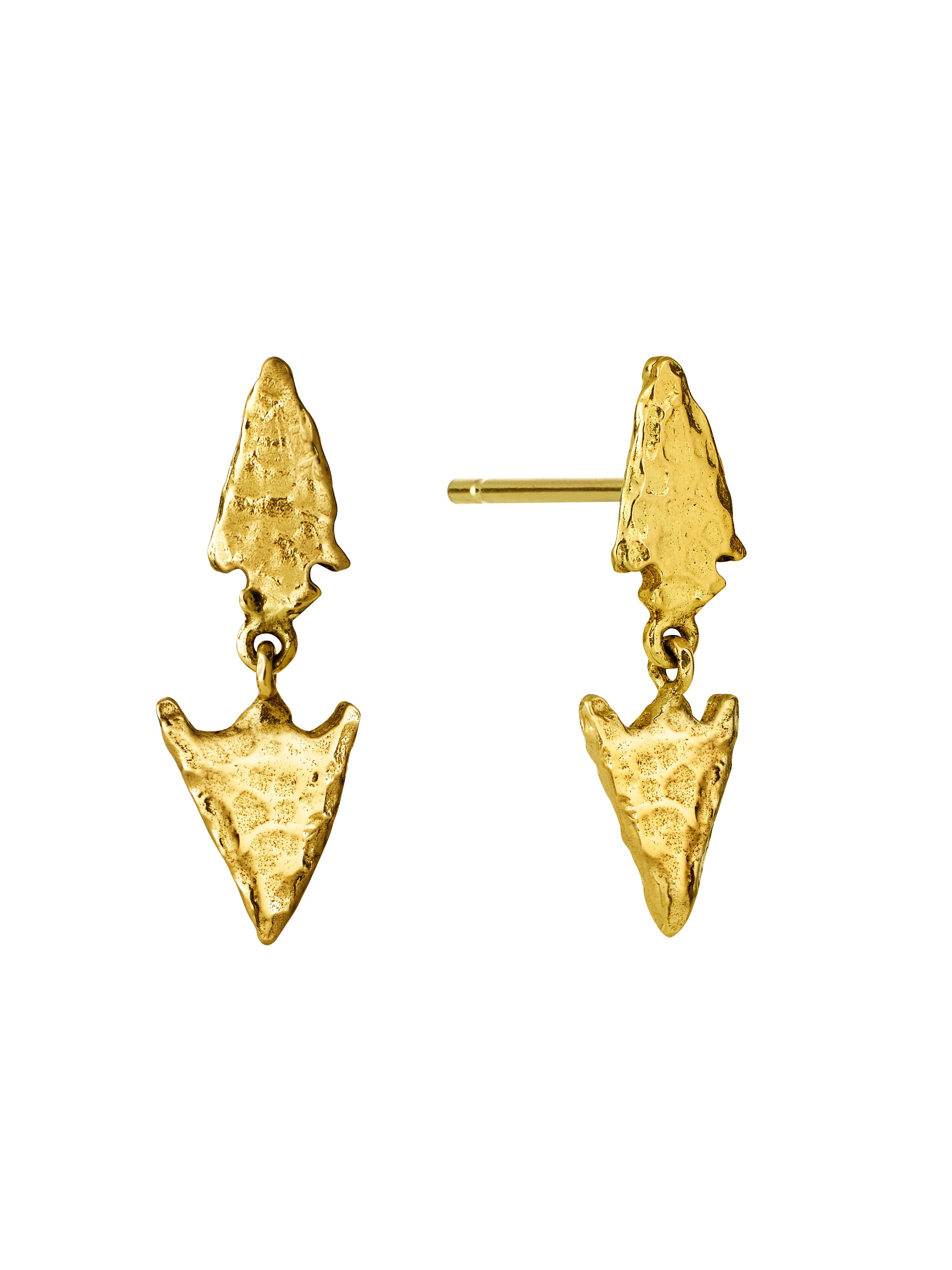 Flint Arrowhead Stud Drop Earrings - image 6 | 18ct yellow gold