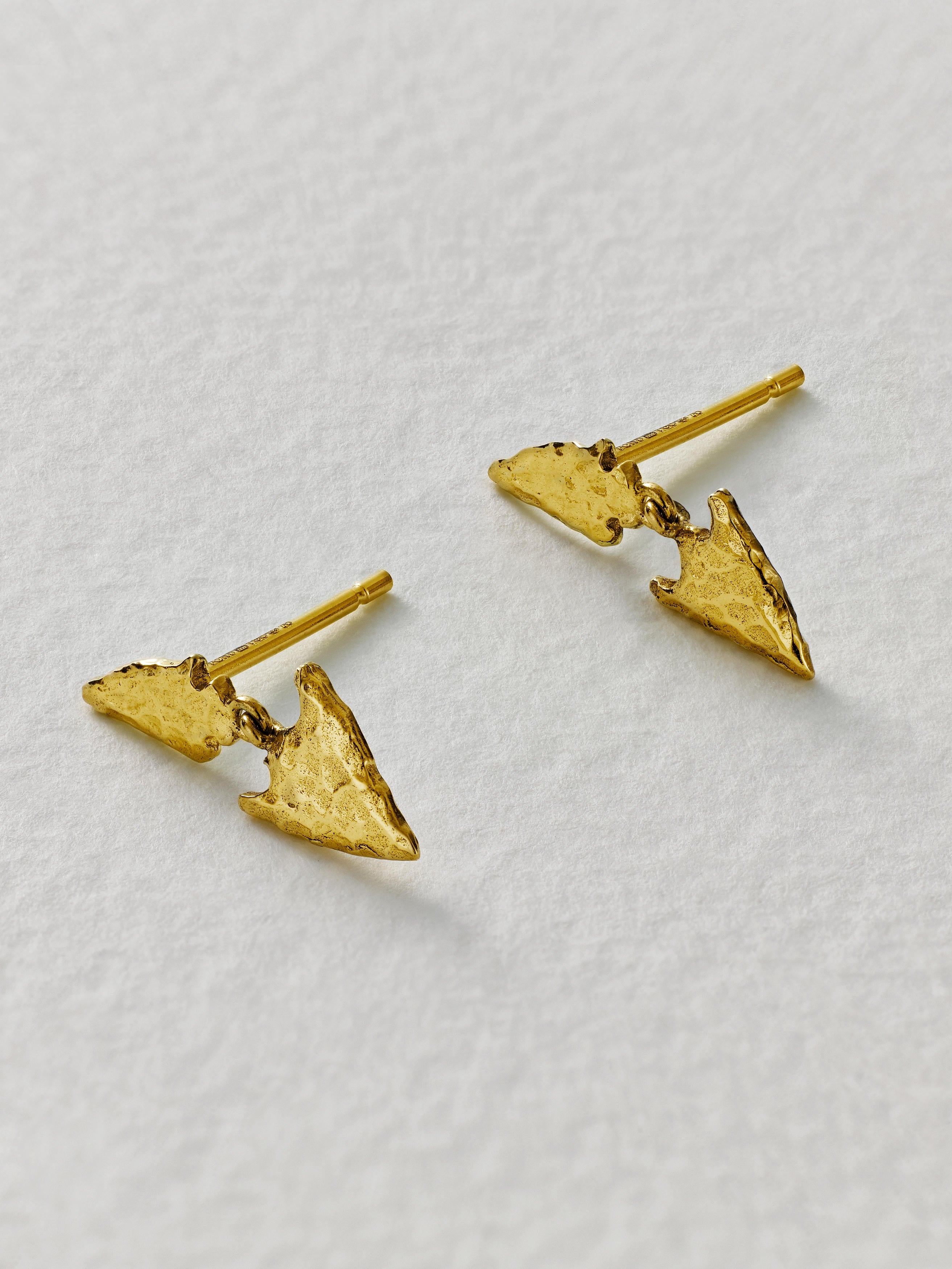 Flint Arrowhead Stud Drop Earrings - image 5 | 18ct yellow gold