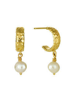 Flint Hoop Earrings with Freshwater Pearl Drops