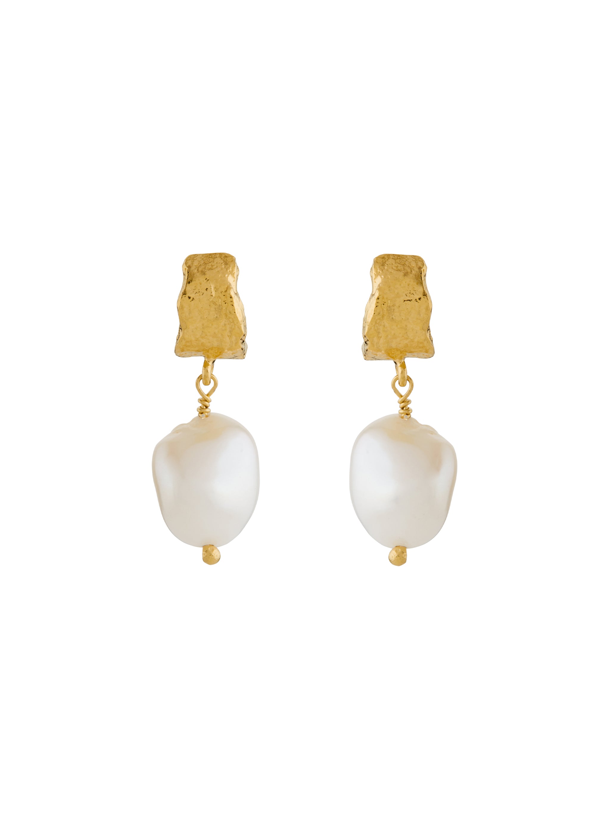 Bark Huggie Hoops with Baroque Pearls - image 1 | gold plate