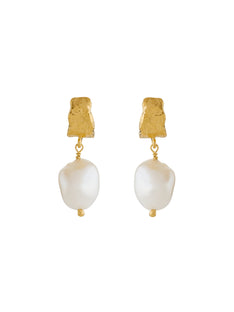 Bark Huggie Hoops with Baroque Pearls