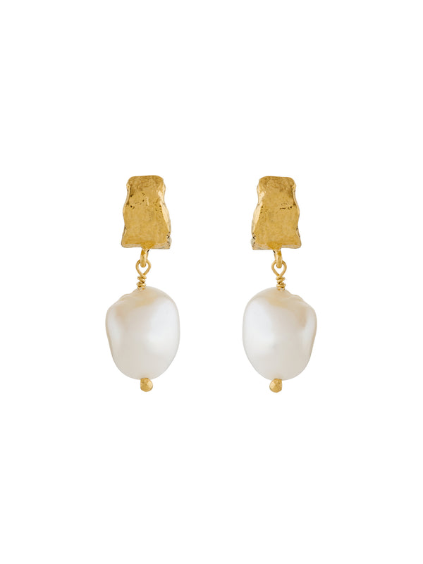 Bark Huggie Hoops with Baroque Pearls