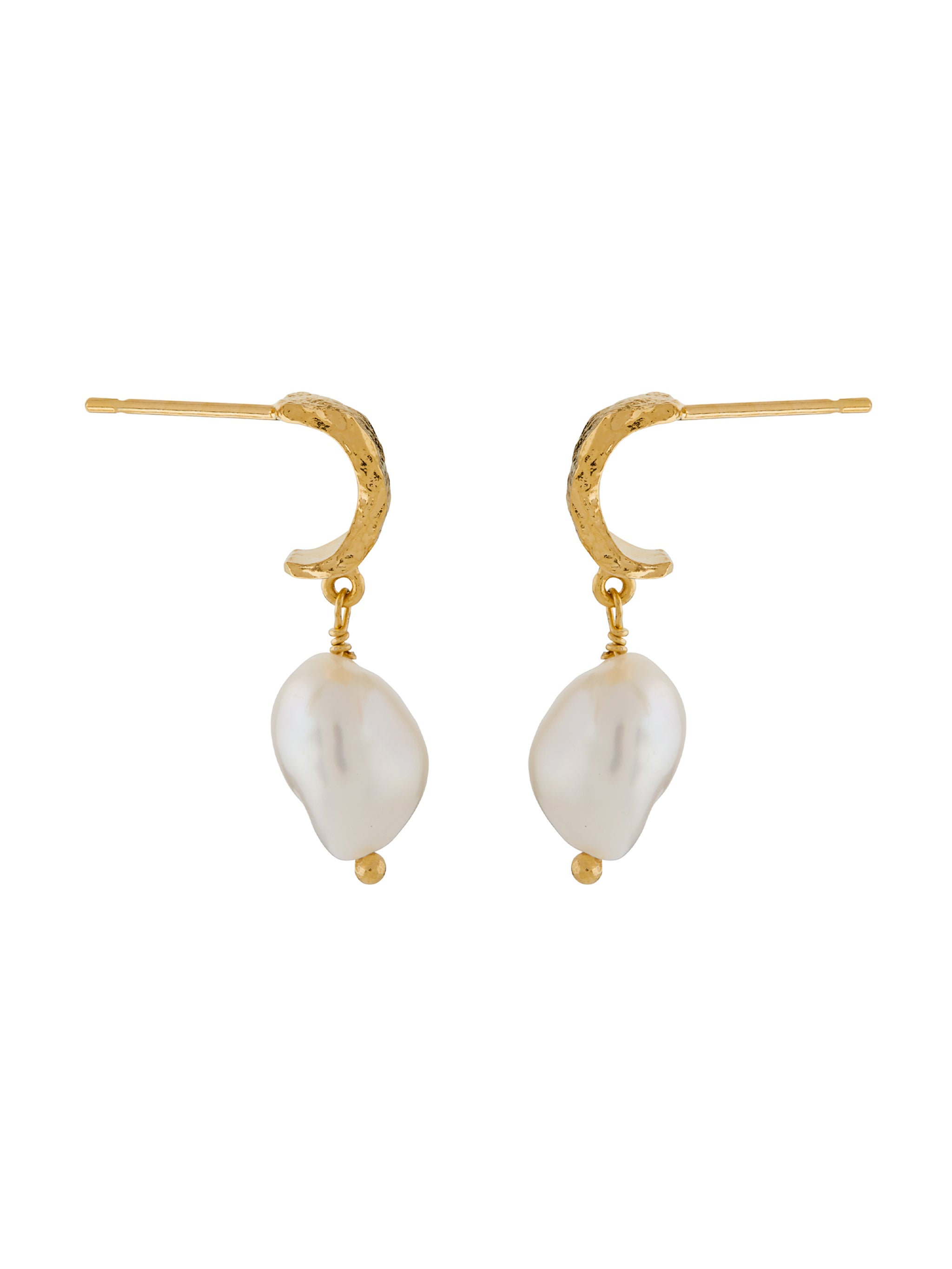 Bark Huggie Hoops with Baroque Pearls - image 6 | gold plate