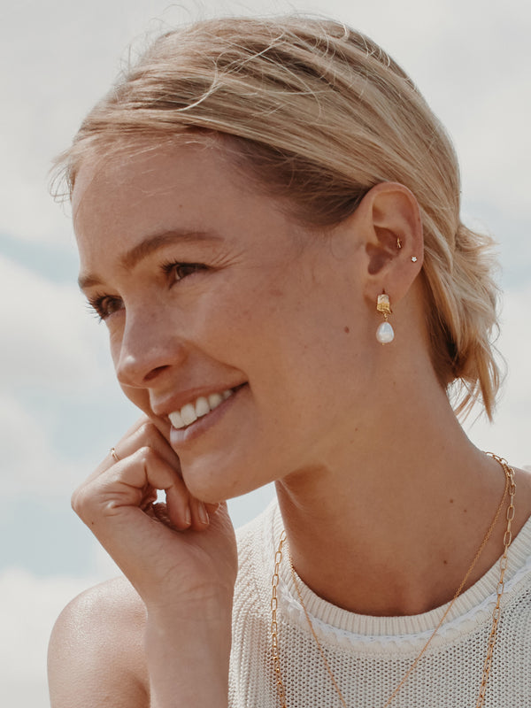 Bark Huggie Hoops with Baroque Pearls