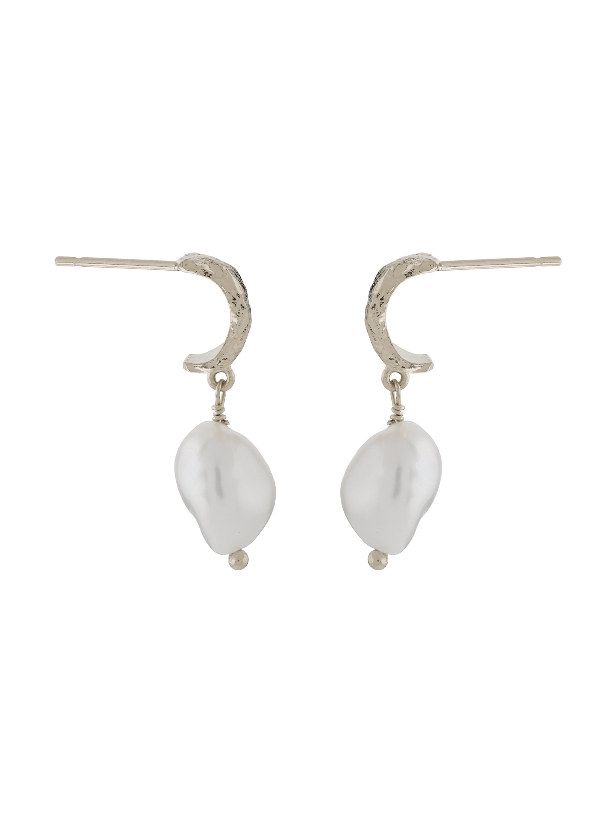 Bark Huggie Hoops with Baroque Pearls - image 9 | silver
