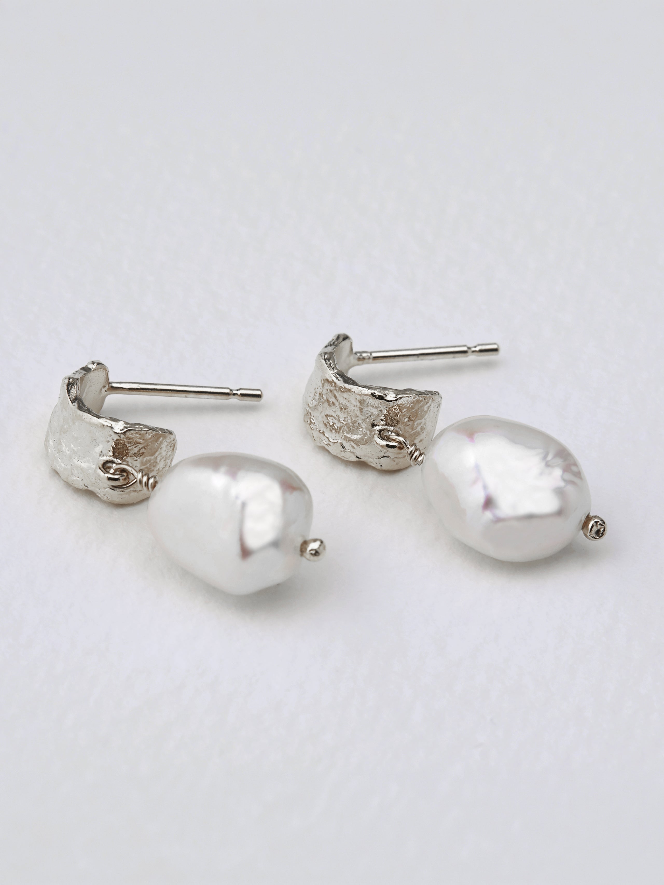 Bark Huggie Hoops with Baroque Pearls - image 8 | silver