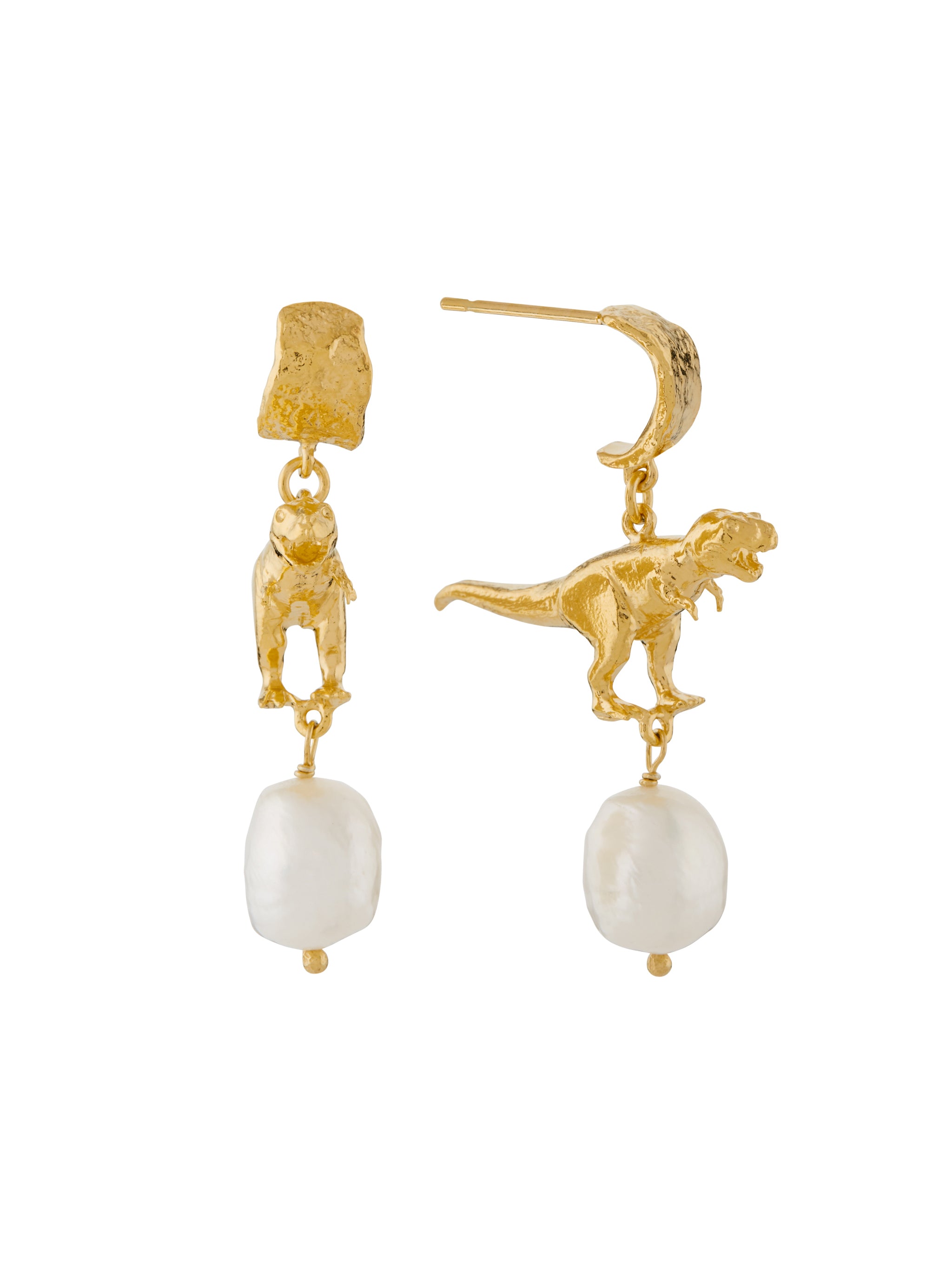 Tyrannosaurus Rex and Baroque Pearl Drop Earrings - image 1 | gold plate