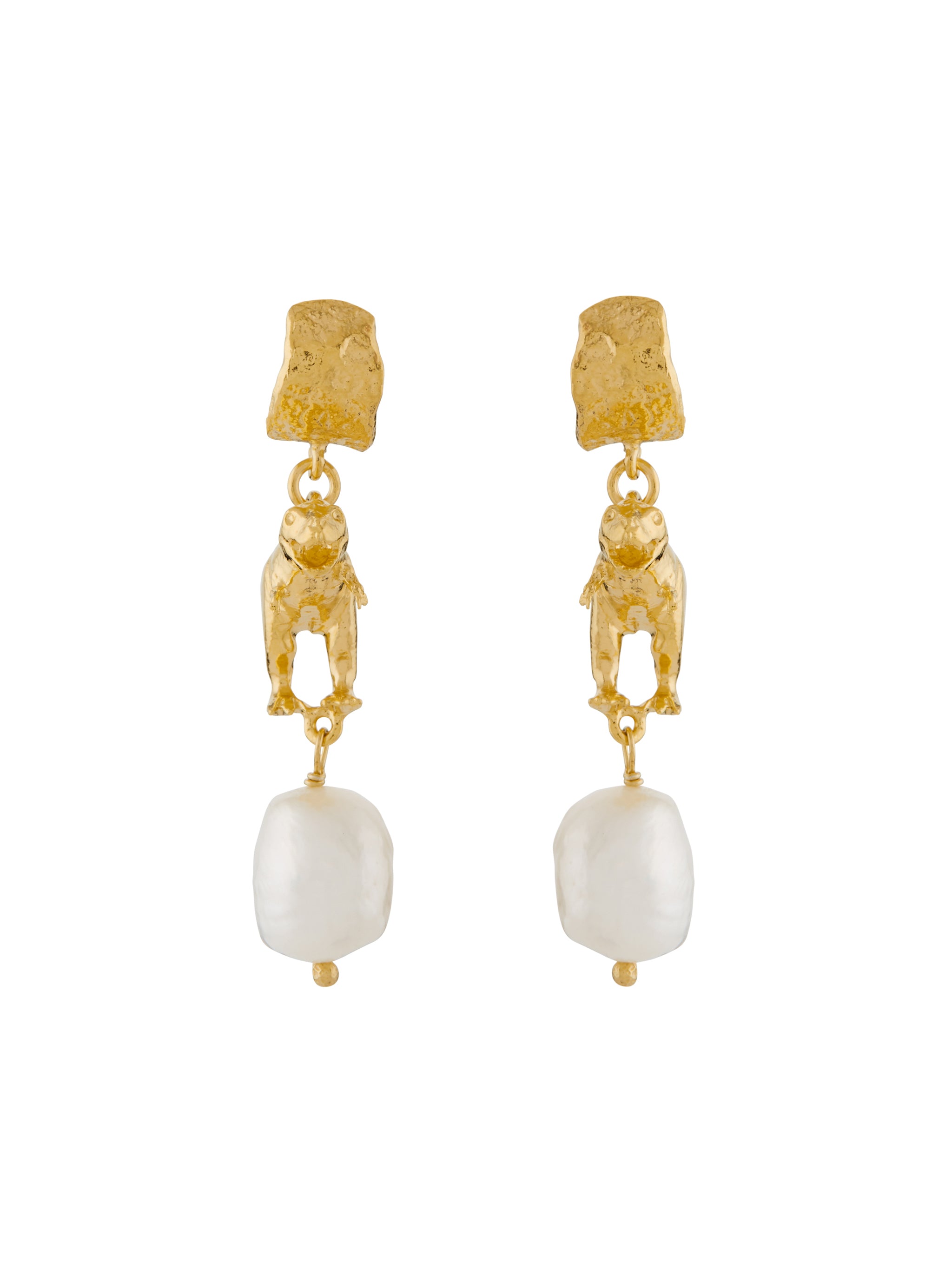 Tyrannosaurus Rex and Baroque Pearl Drop Earrings - image 4 | gold plate