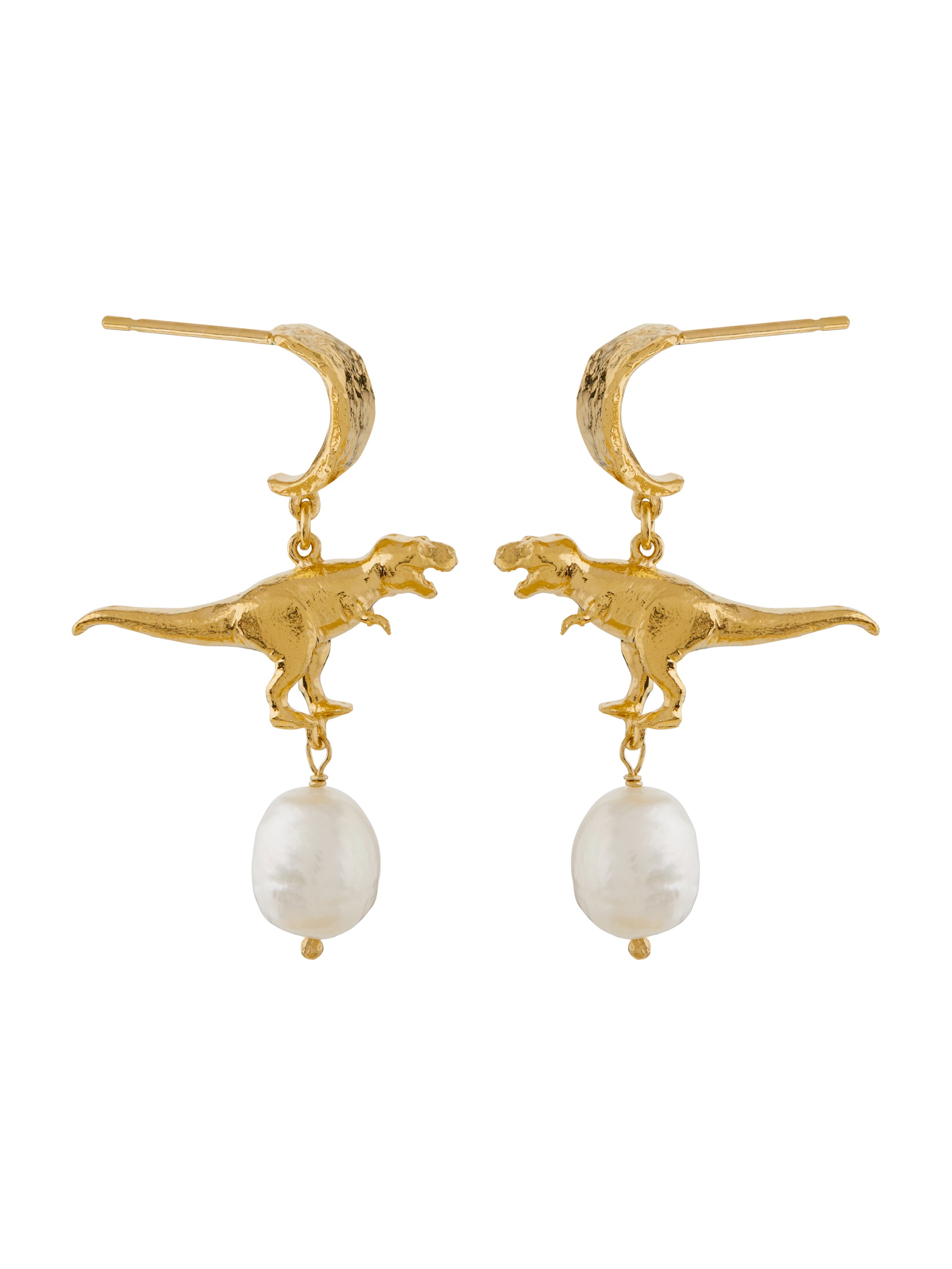 Tyrannosaurus Rex and Baroque Pearl Drop Earrings - image 5 | gold plate