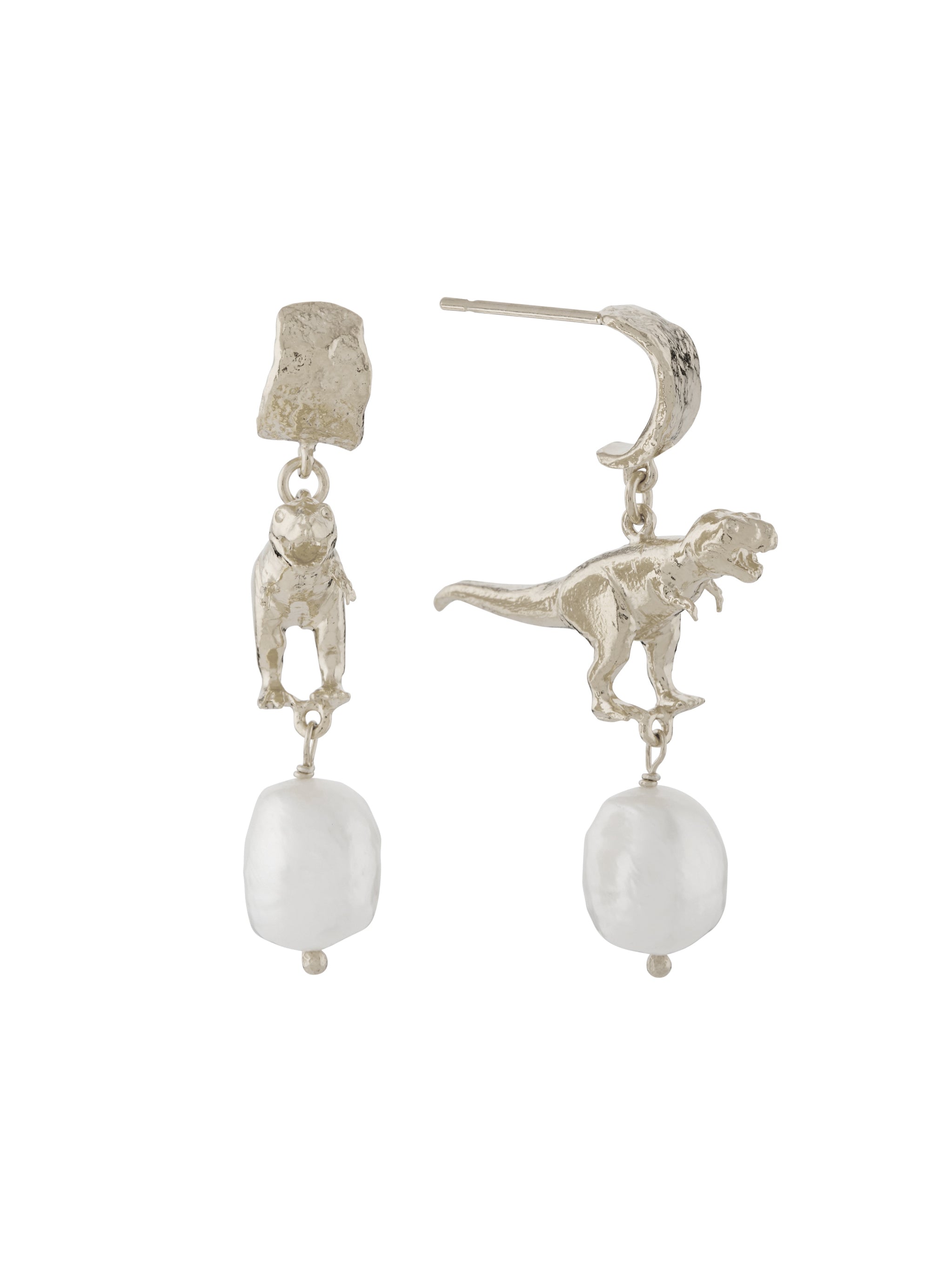 Tyrannosaurus Rex and Baroque Pearl Drop Earrings - image 6 | silver