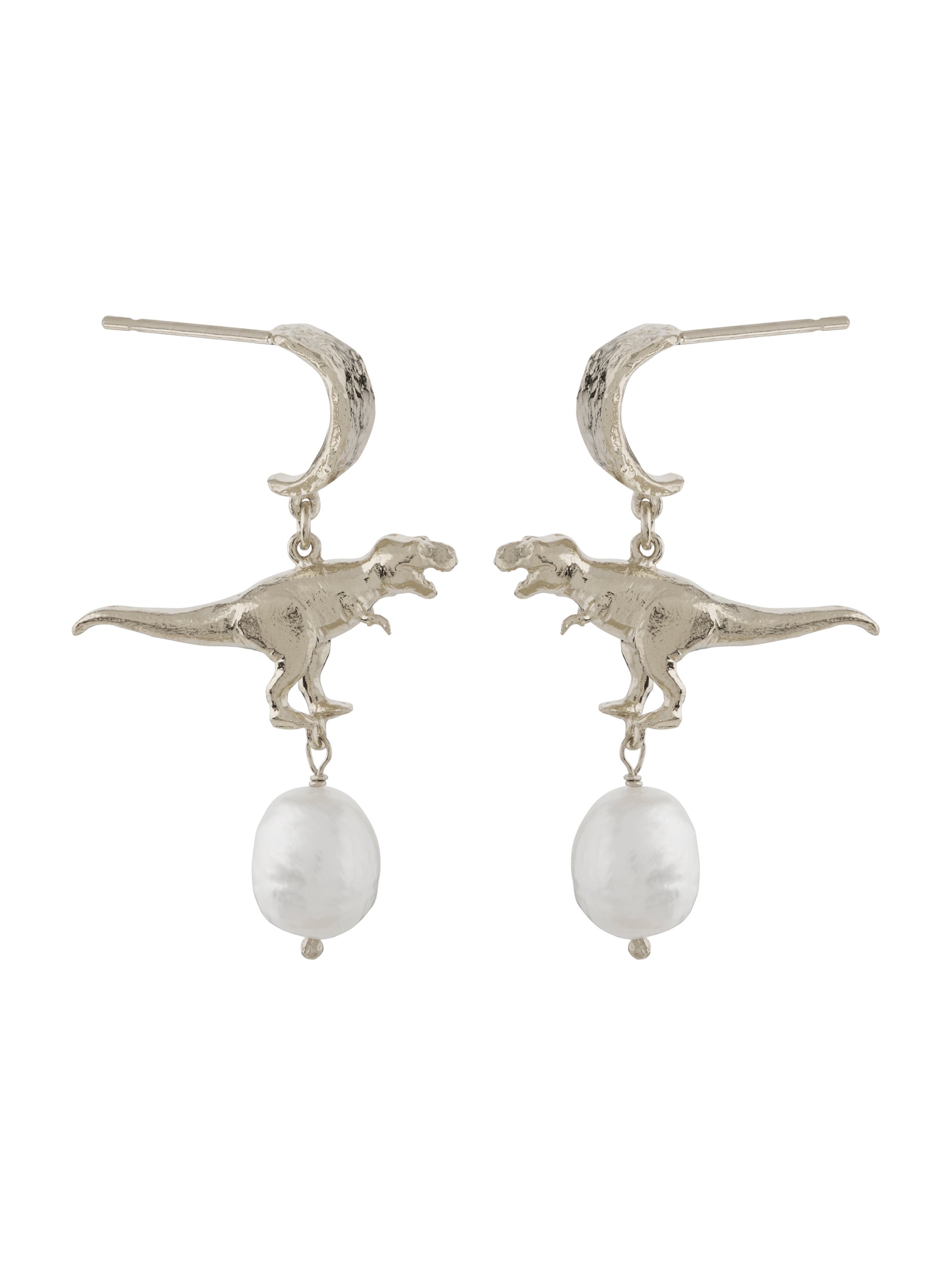 Tyrannosaurus Rex and Baroque Pearl Drop Earrings - image 9 | silver
