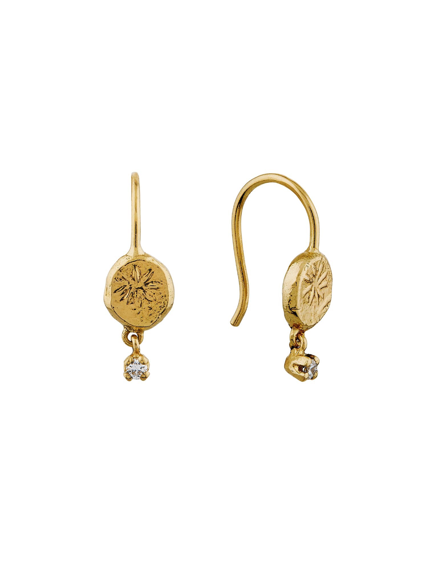 Horsetail Fossil Nugget Earrings with Hanging Diamond - image 1 | 18ct yellow gold