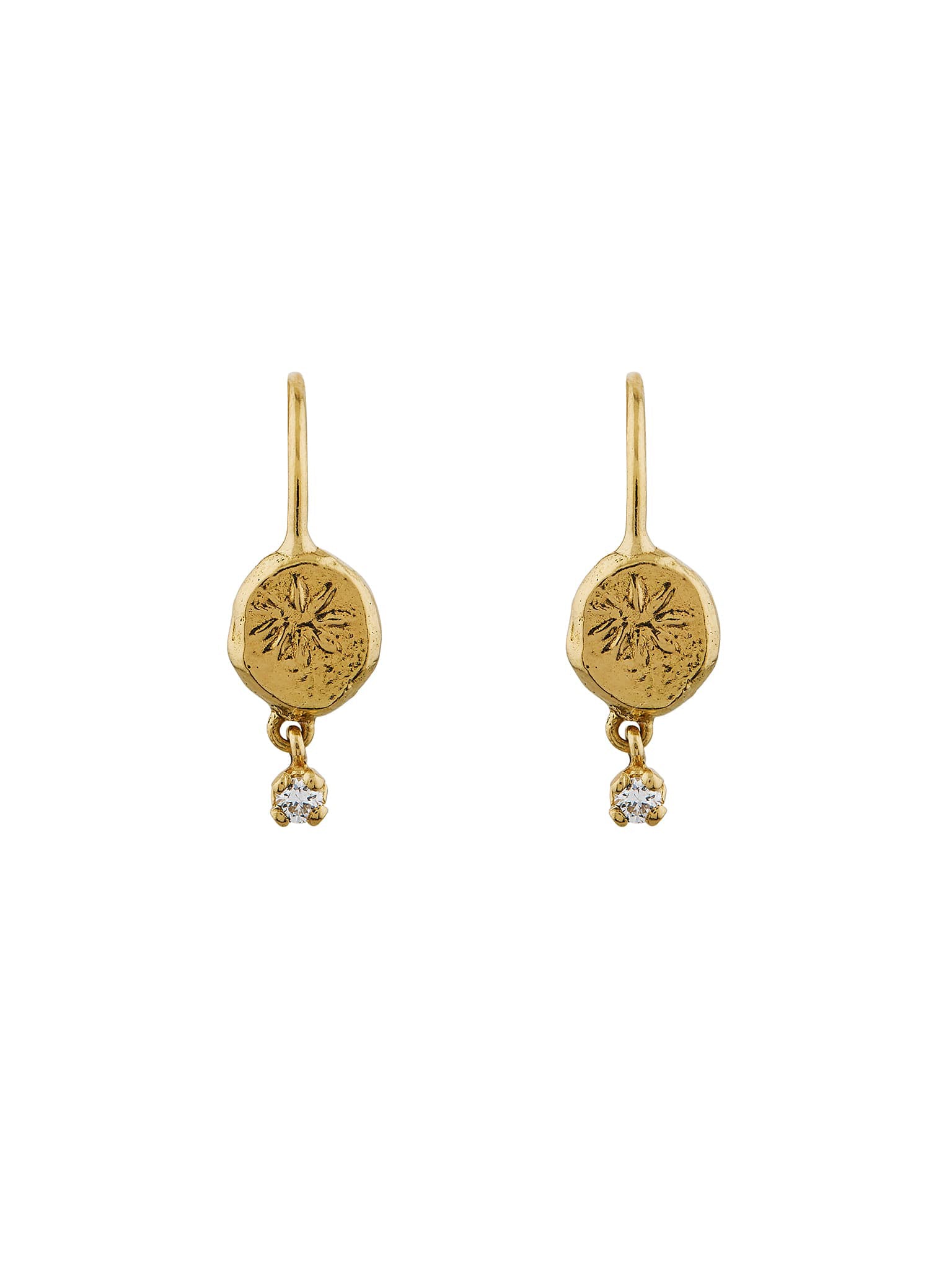 Horsetail Fossil Nugget Earrings with Hanging Diamond - image 4 | 18ct yellow gold