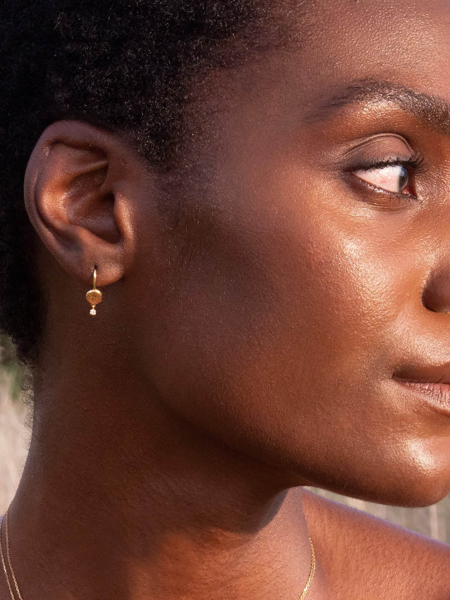 Horsetail Fossil Nugget Earrings with Hanging Diamond - image 2