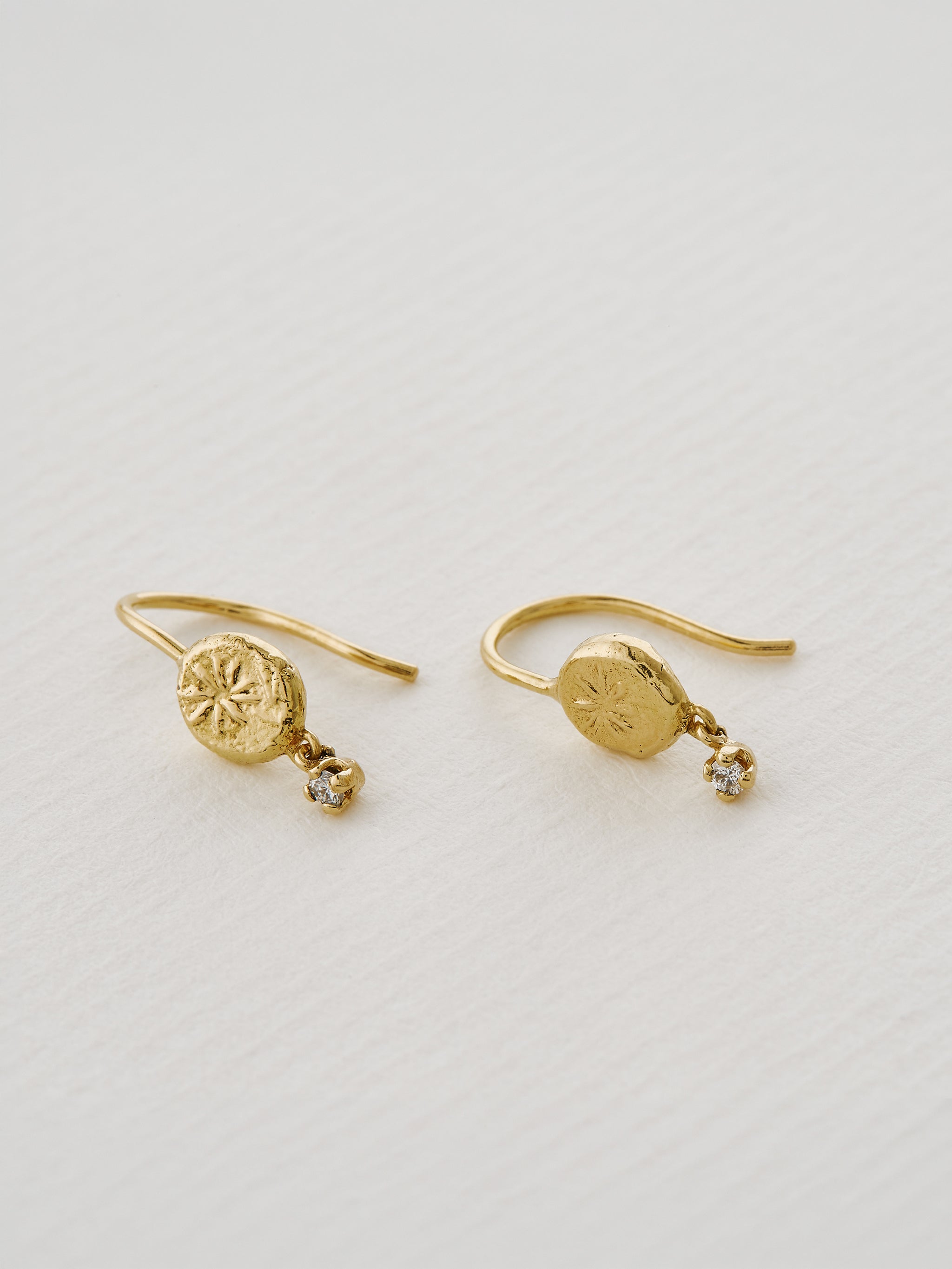 Horsetail Fossil Nugget Earrings with Hanging Diamond - image 3 | 18ct yellow gold