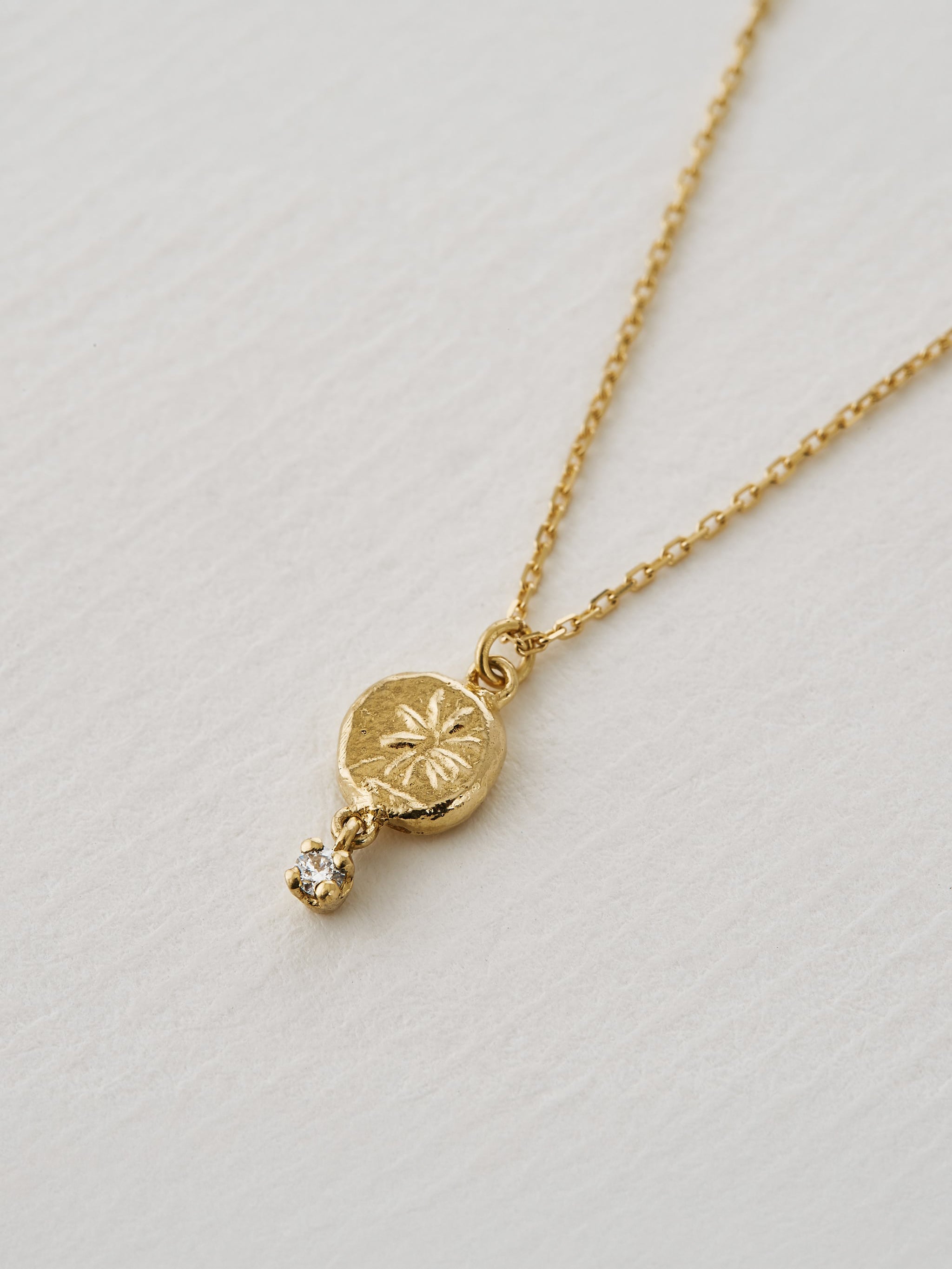 Horsetail Fossil Nugget Necklace with Hanging Diamond - image 3 | 18ct yellow gold