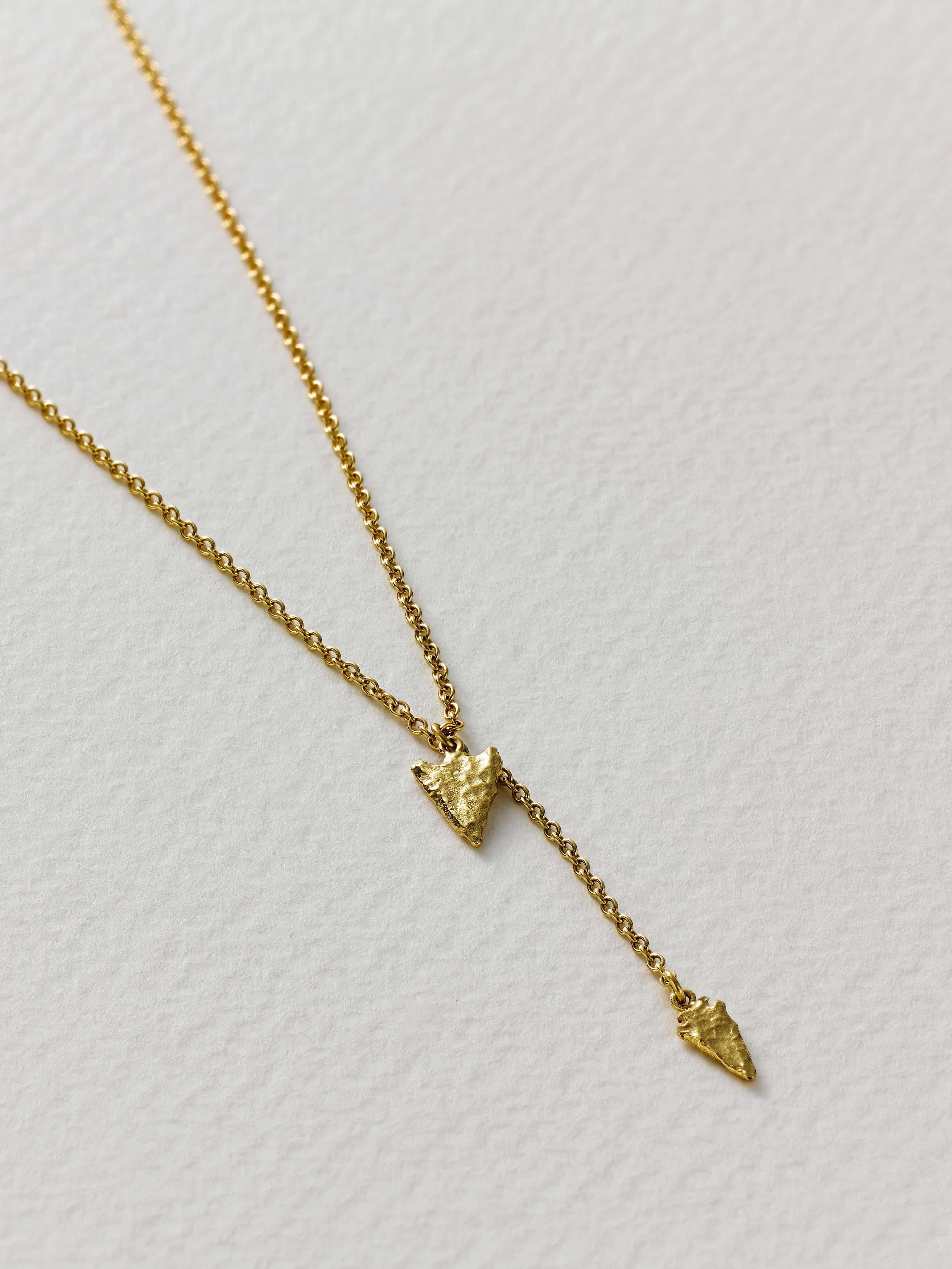 Double Flint Arrowhead Drop Necklace - image 6 | 18ct yellow gold