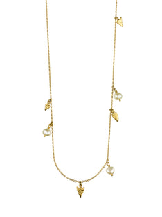 Flint Arrowhead and Freshwater Pearl Station Necklace