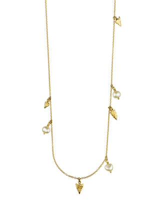 Flint Arrowhead and Freshwater Pearl Station Necklace