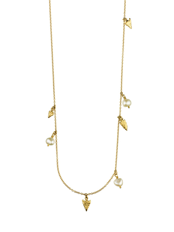 Flint Arrowhead and Freshwater Pearl Station Necklace