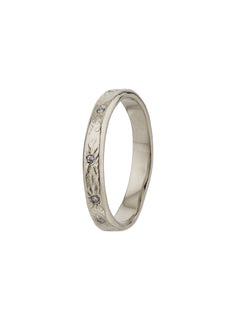 Horsetail Fossil Ring with 7 Diamonds