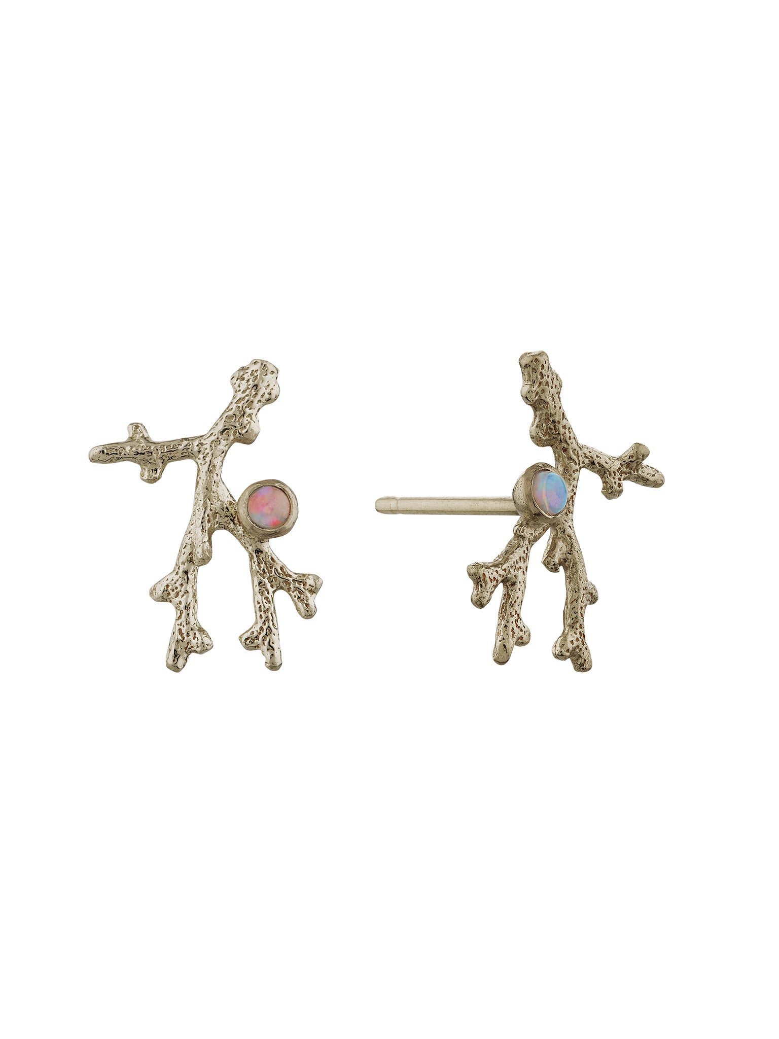 Coral Branch Stud Earrings with Opal - image 6 | 18ct white gold