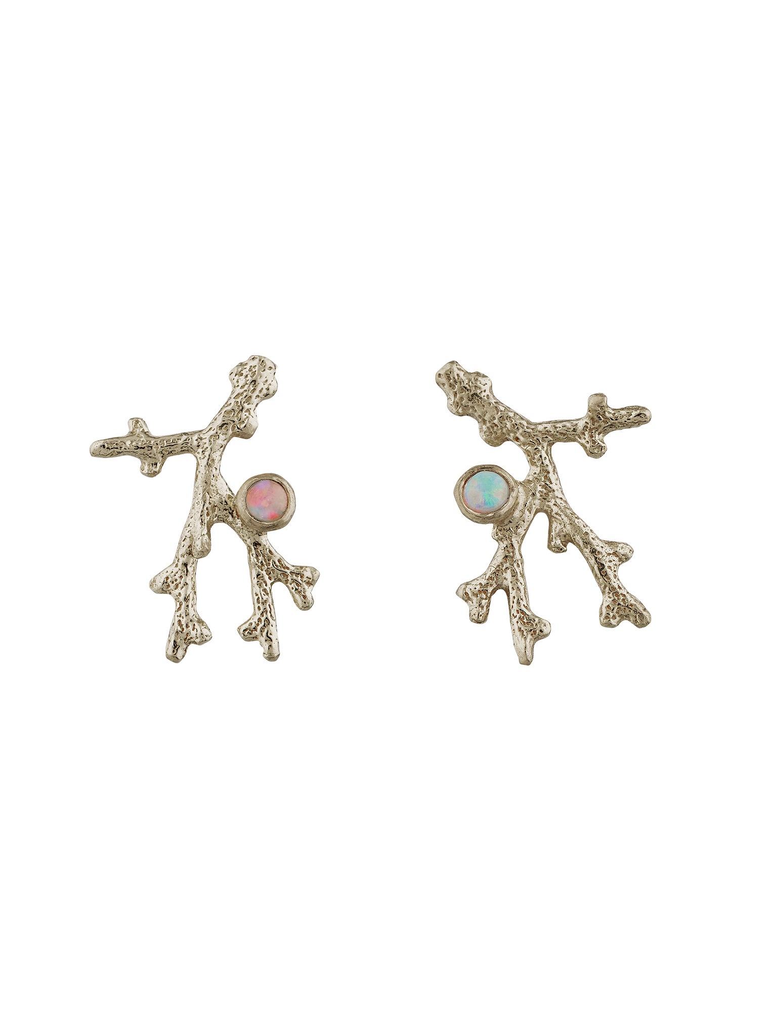Coral Branch Stud Earrings with Opal - image 8 | 18ct white gold