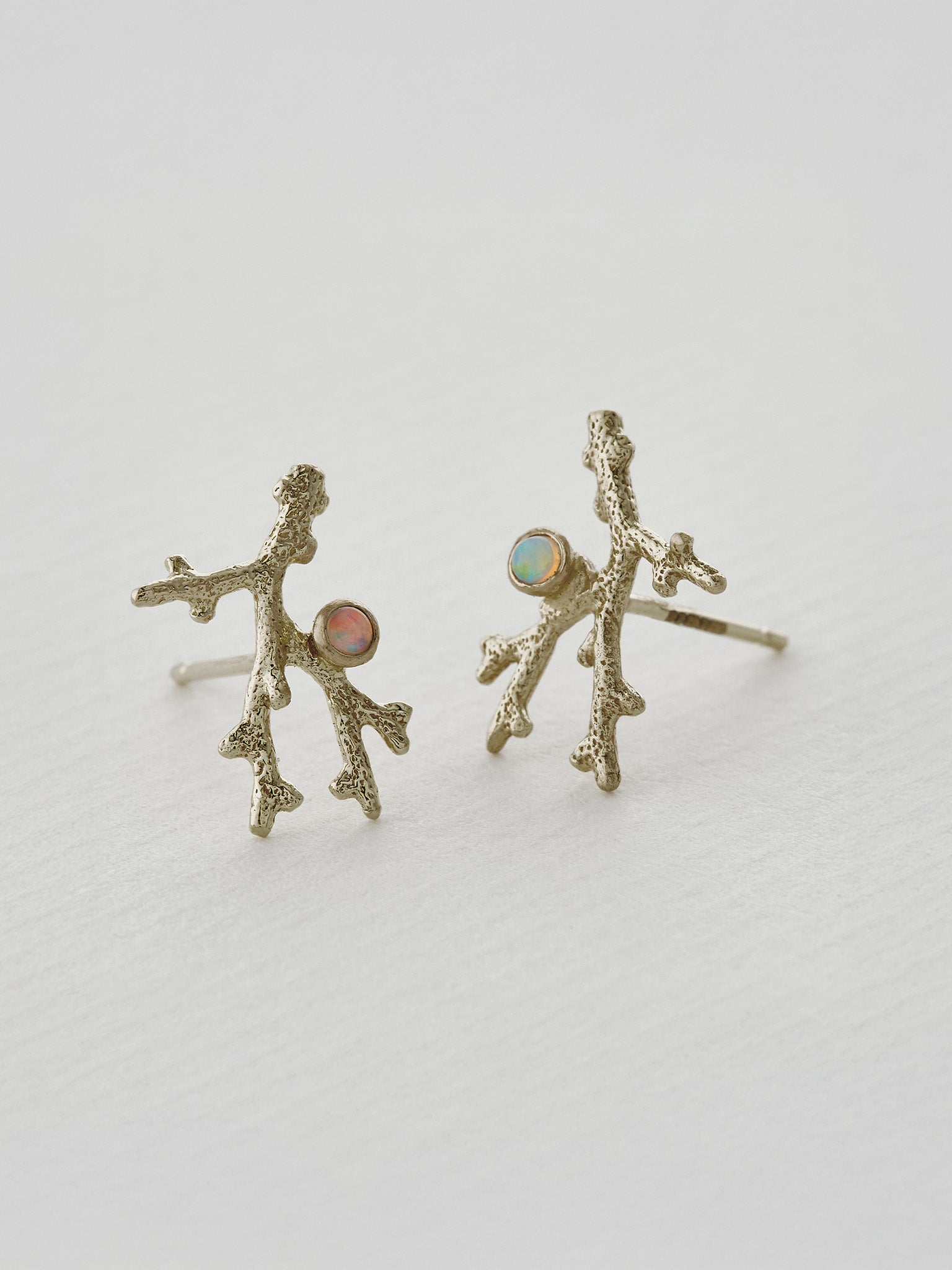 Coral Branch Stud Earrings with Opal - image 7 | 18ct white gold