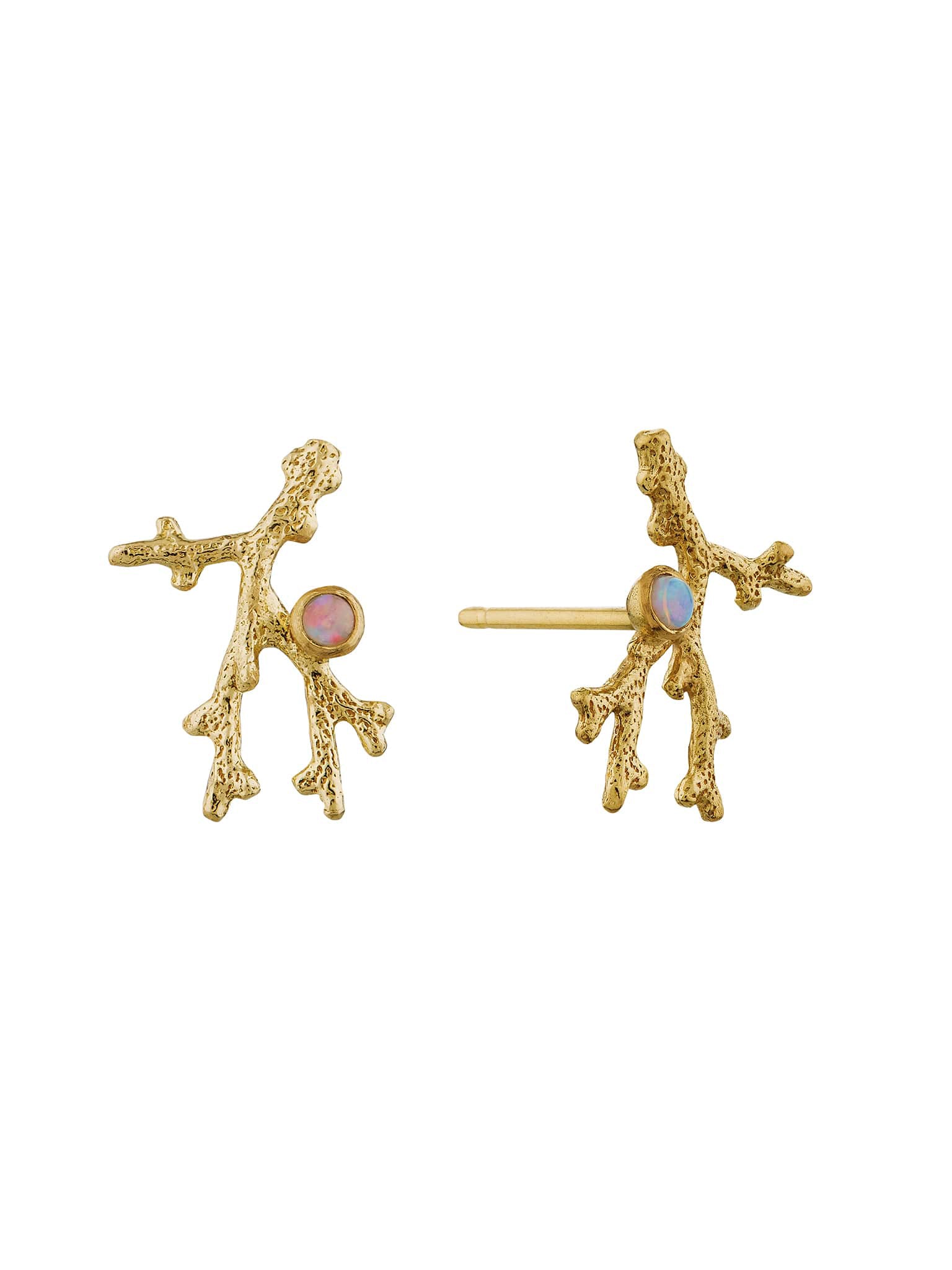 Coral Branch Stud Earrings with Opal - image 1 | 18ct yellow gold