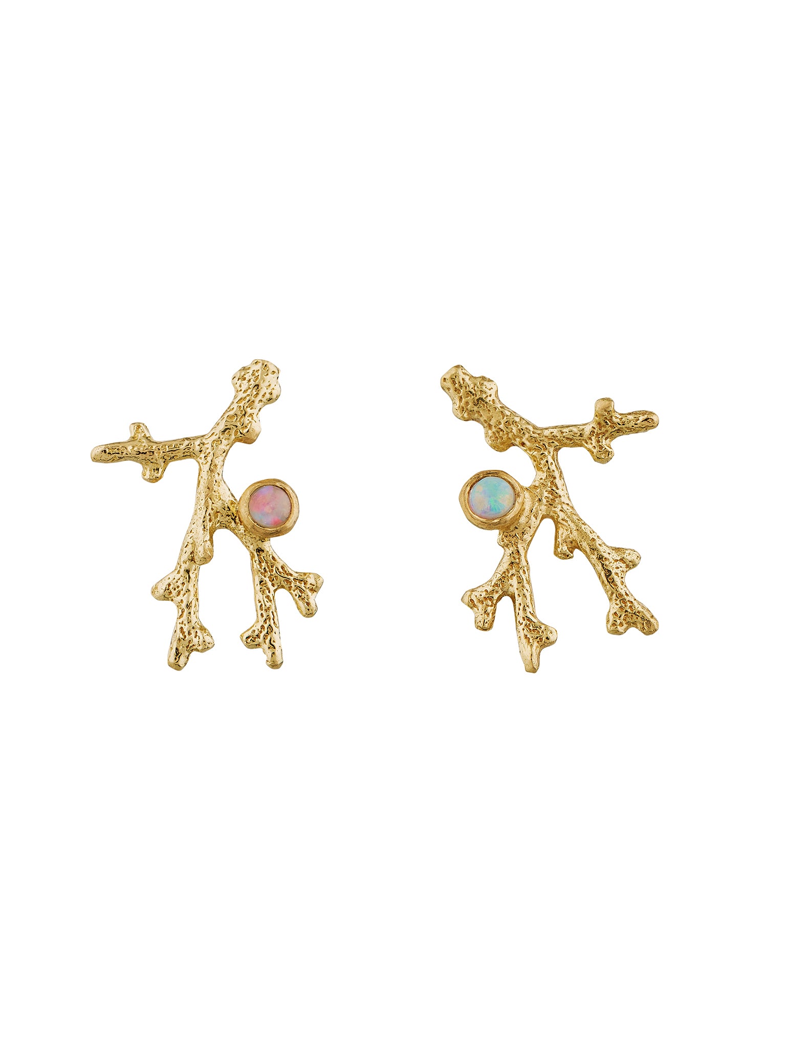 Coral Branch Stud Earrings with Opal - image 5 | 18ct yellow gold