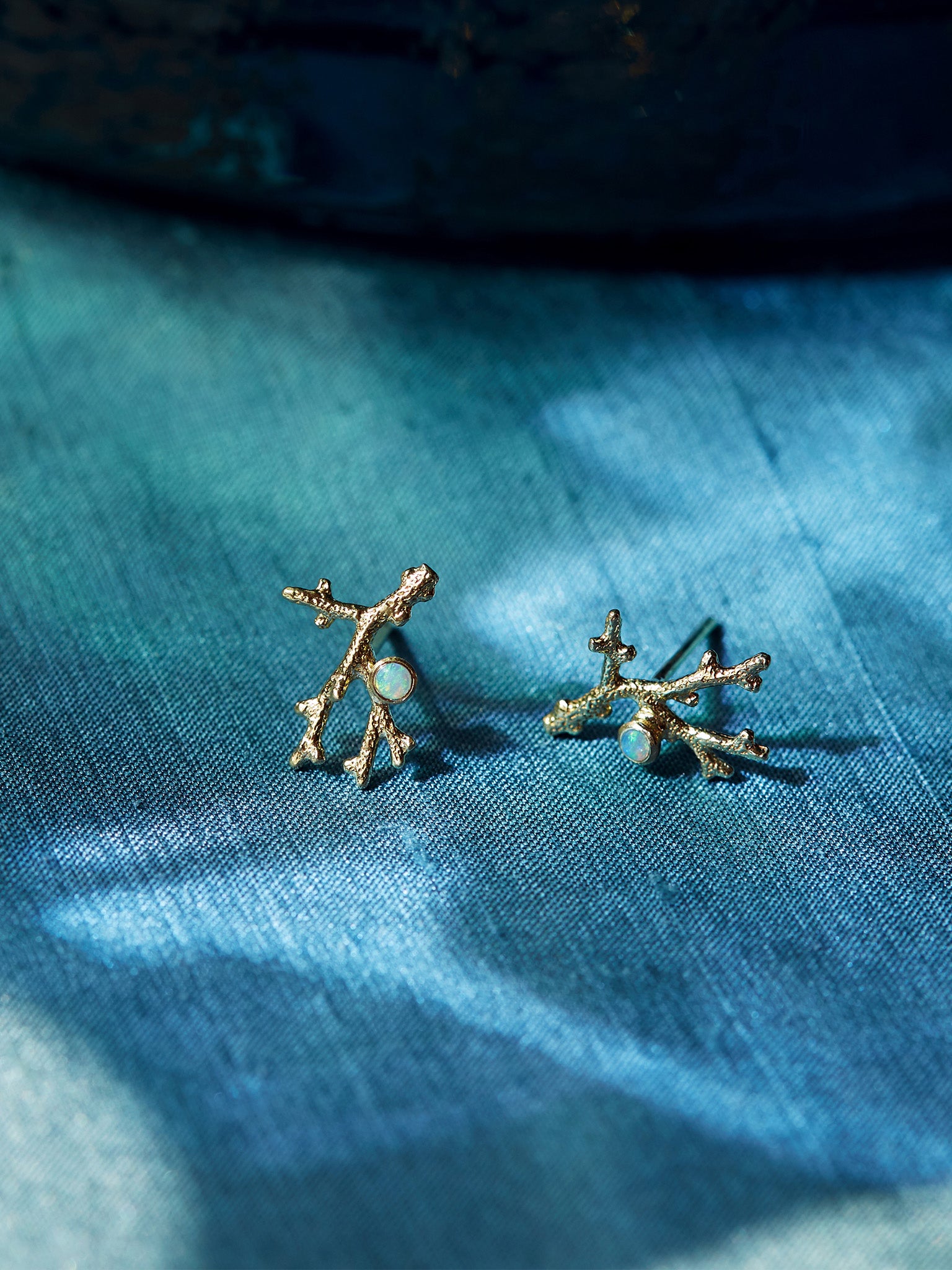 Coral Branch Stud Earrings with Opal - image 3