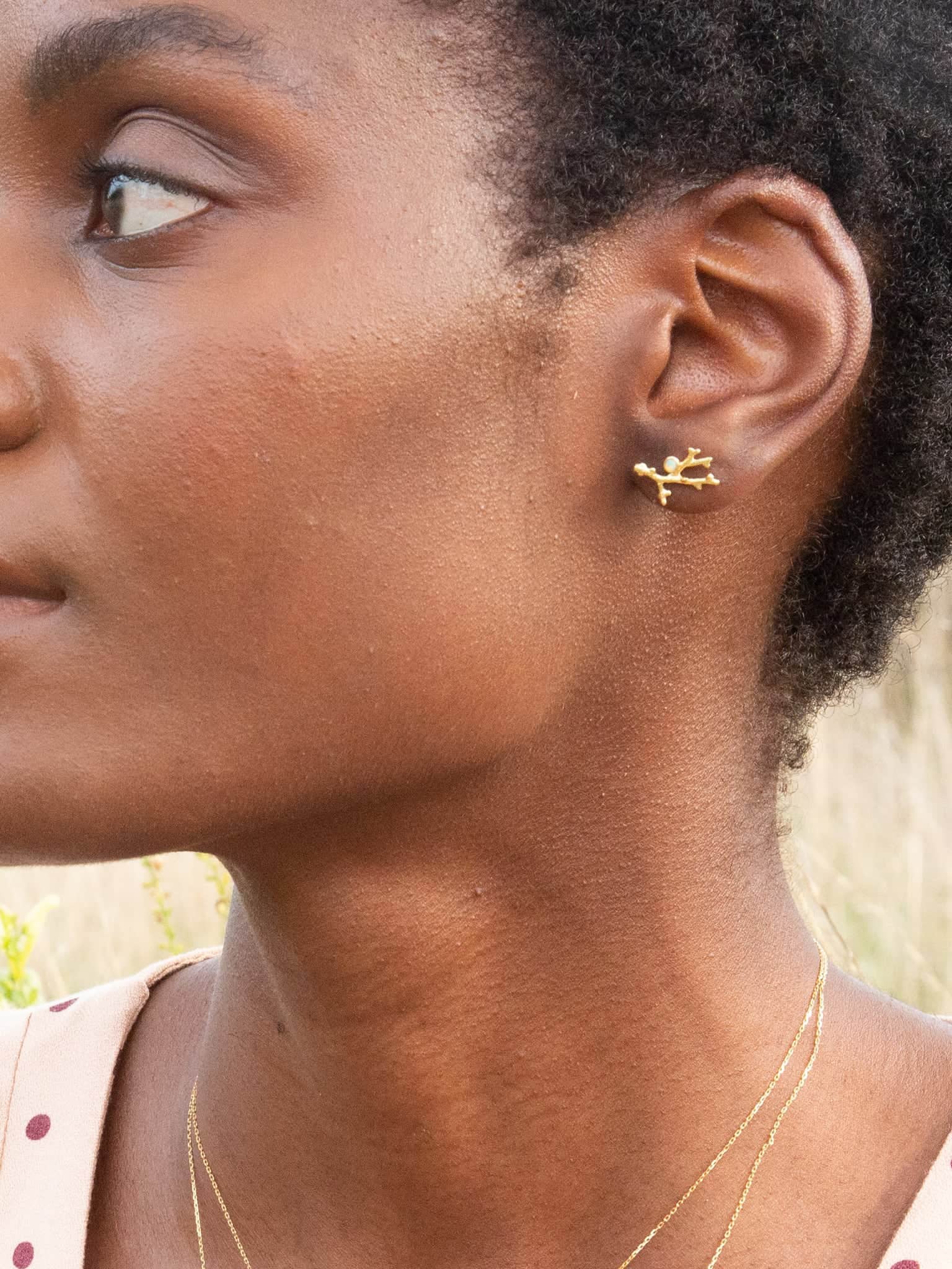 Coral Branch Stud Earrings with Opal - image 2
