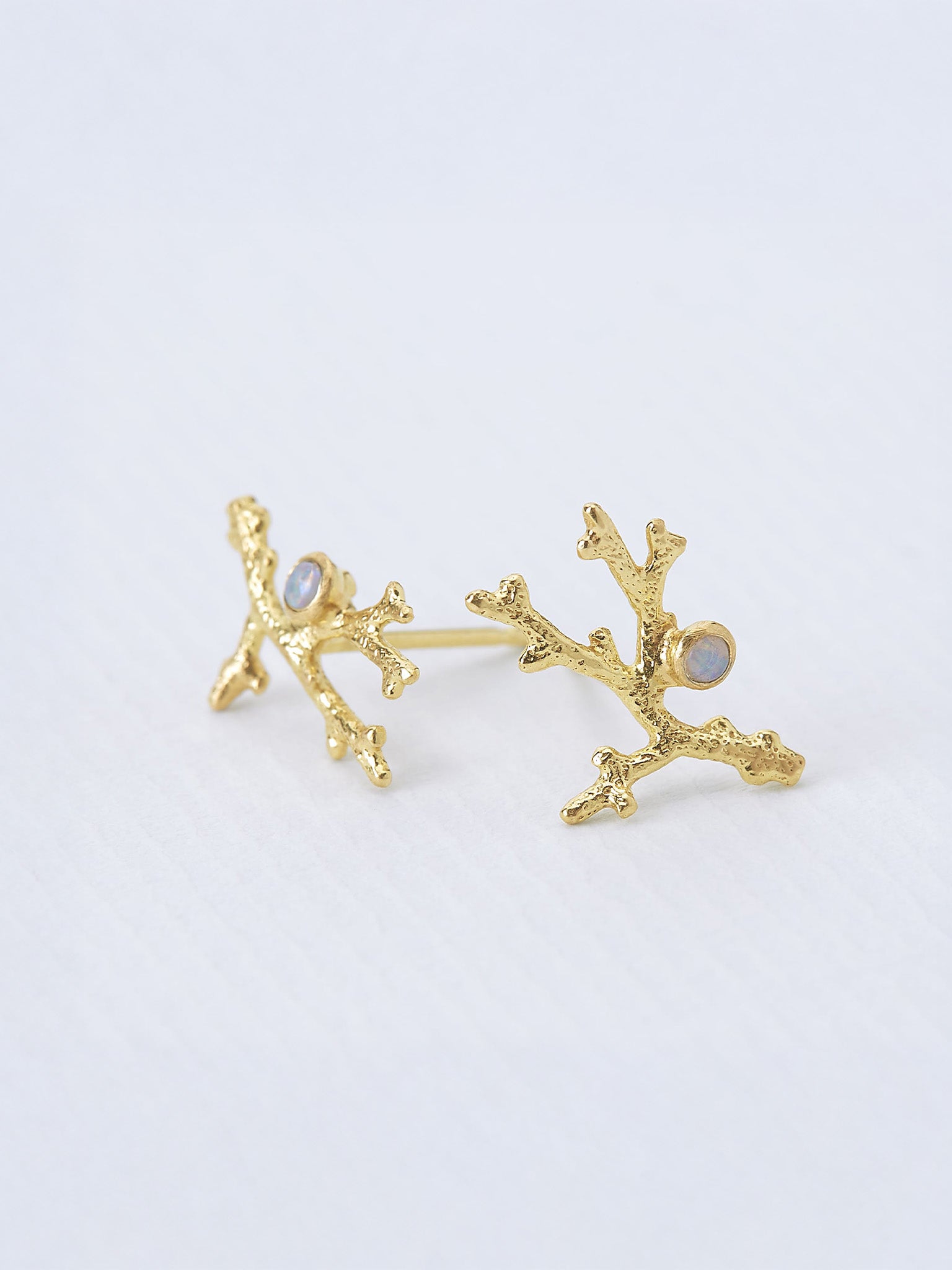 Coral Branch Stud Earrings with Opal - image 4 | 18ct yellow gold