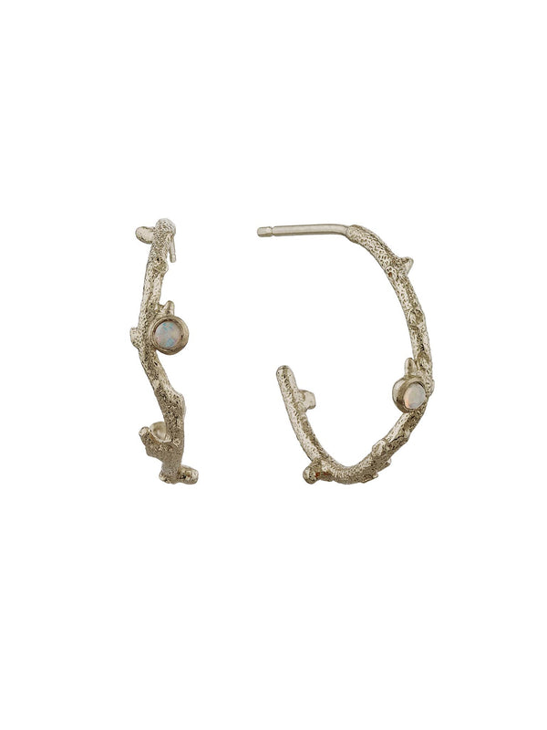 Branch Coral Hoop Earrings with Opal