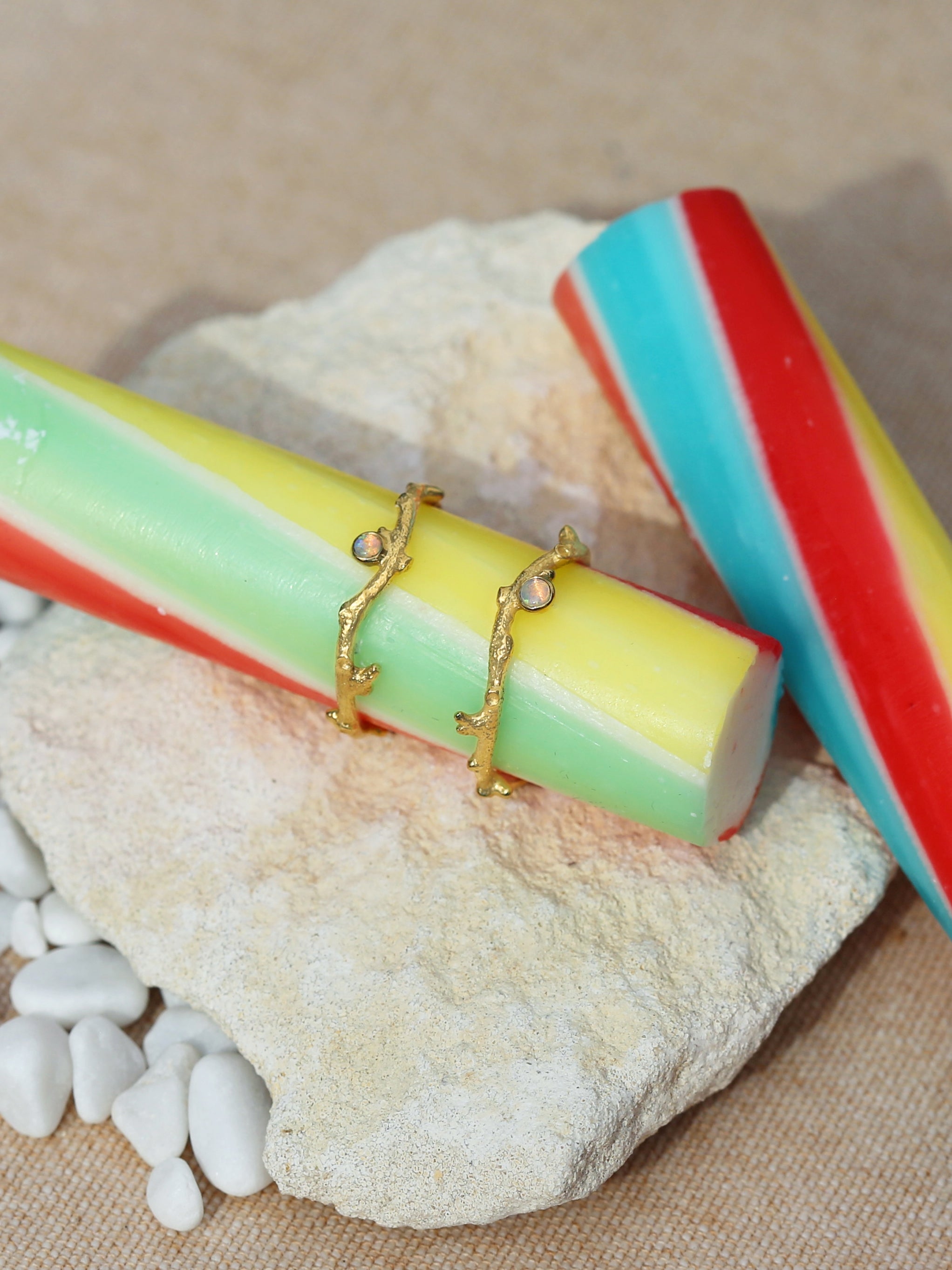 Branch Coral Hoop Earrings with Opal - image 4