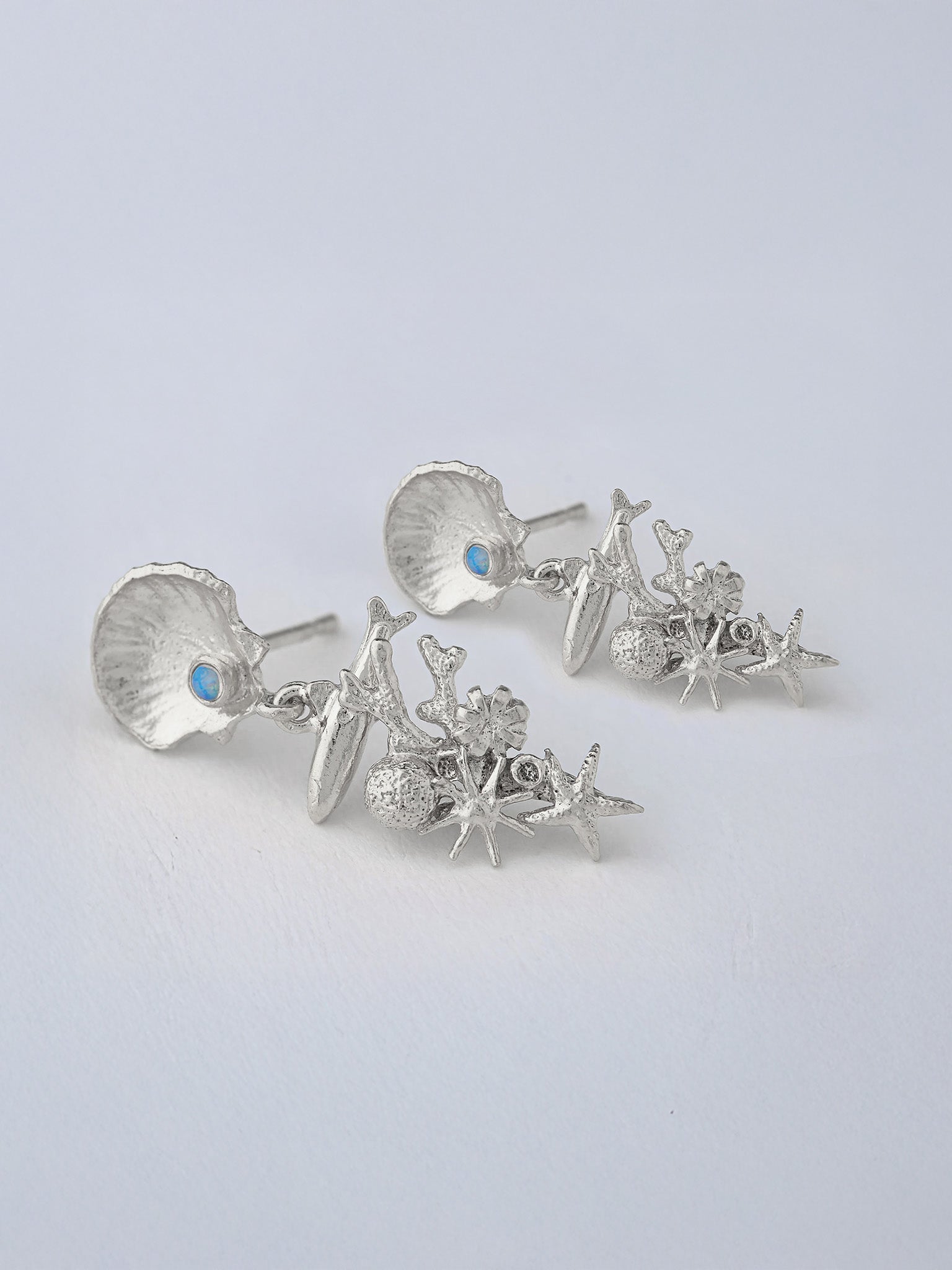 Coral Reef Opal Drop Earrings - image 7 | silver