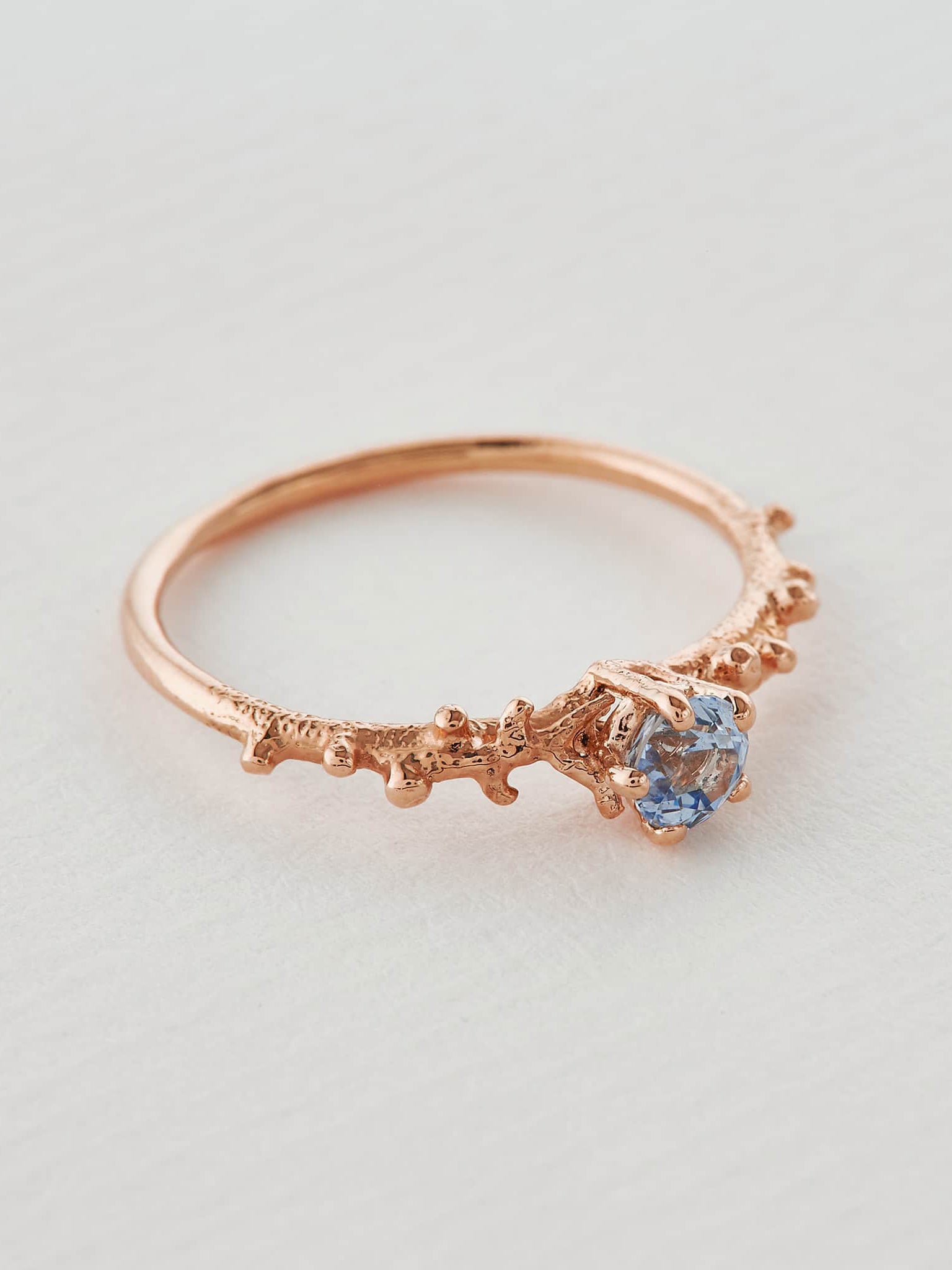 Coral Texture Blue Sapphire Solitaire Ring - image 9 | 18ct rose gold