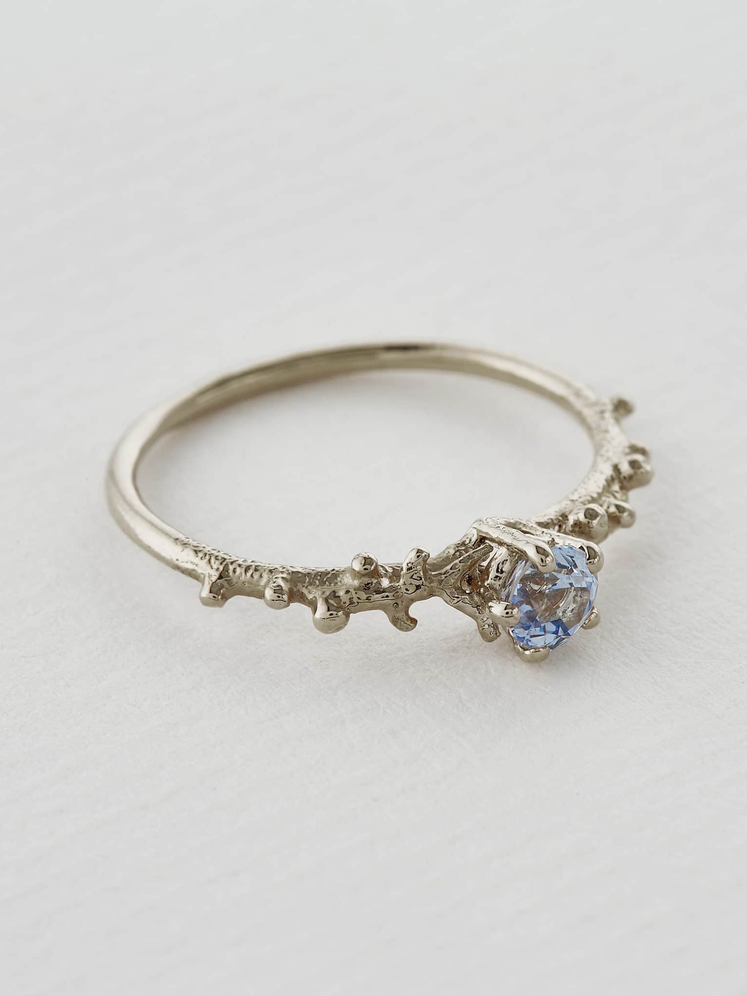 Coral Texture Blue Sapphire Solitaire Ring - image 6 | 18ct white gold