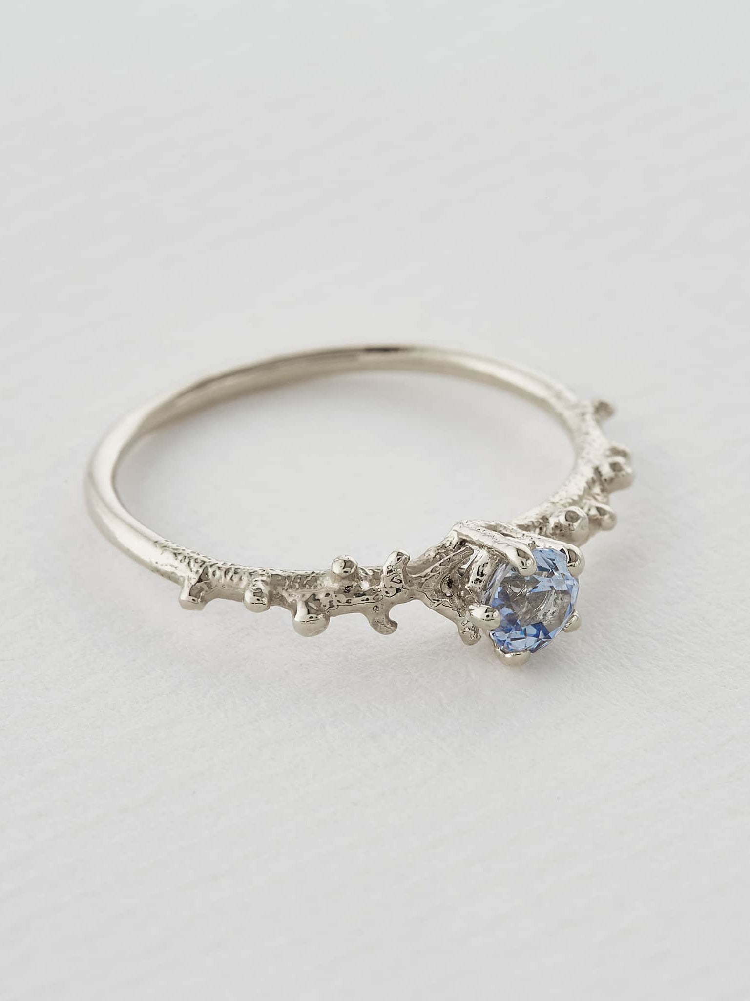 Coral Texture Blue Sapphire Solitaire Ring - image 12 | platinum