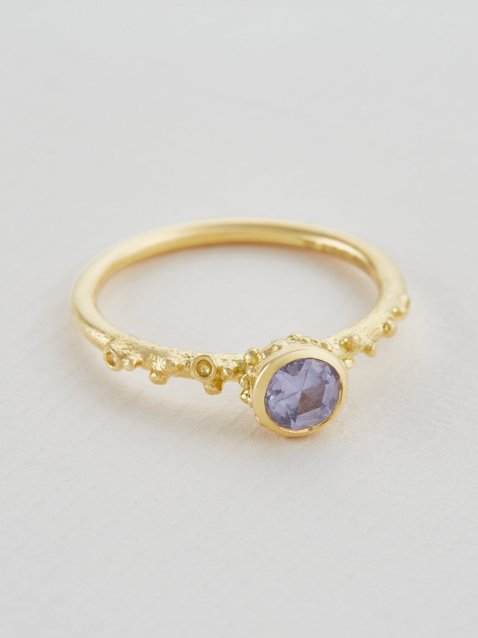 Ocean Coral Ring with Bezel Set Light Lavender Round Silky Sapphire - image 2 | silver