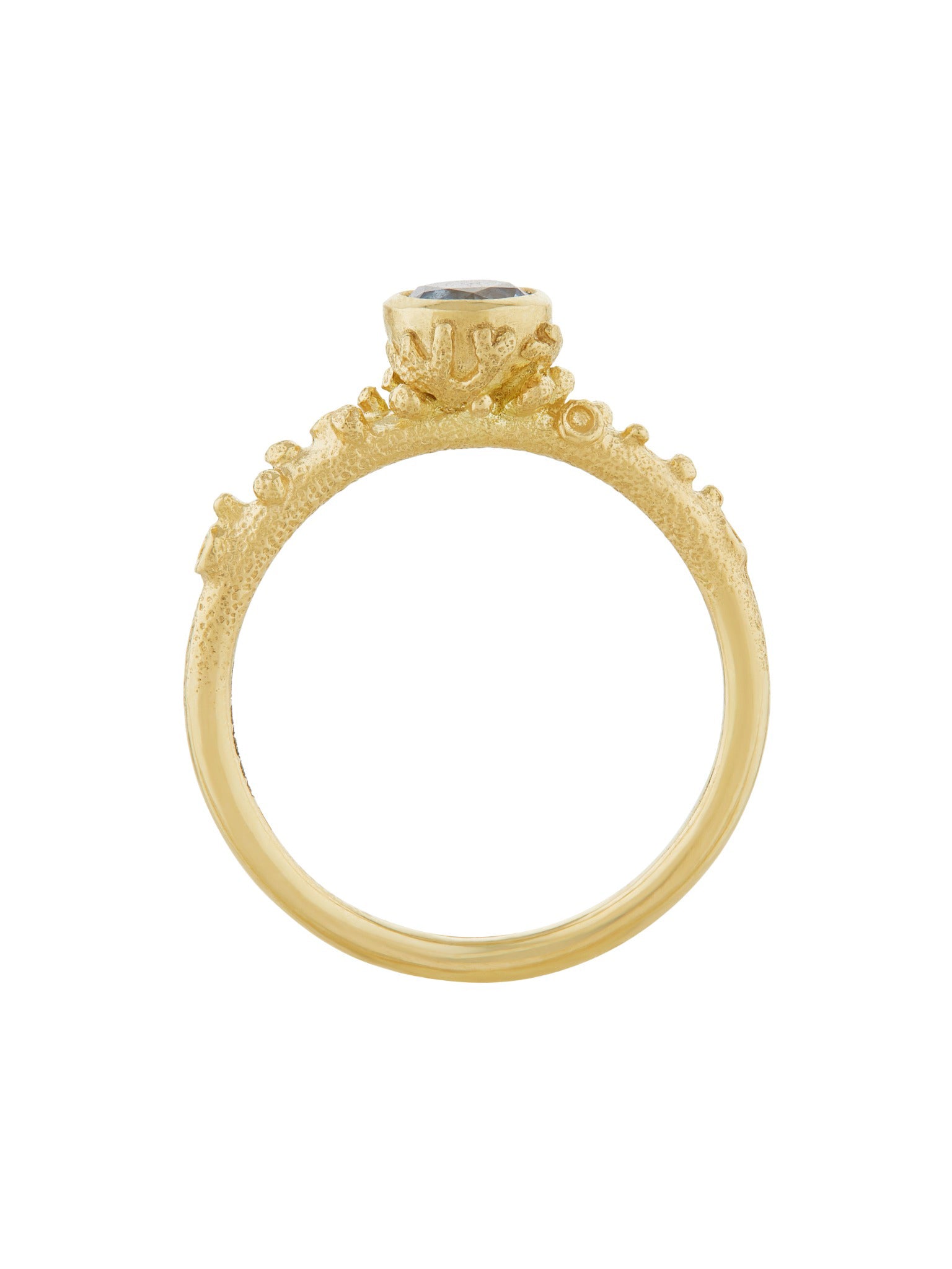 Ocean Coral Ring with Bezel Set Light Mint Blue Round Silky Sapphire - image 3 | silver