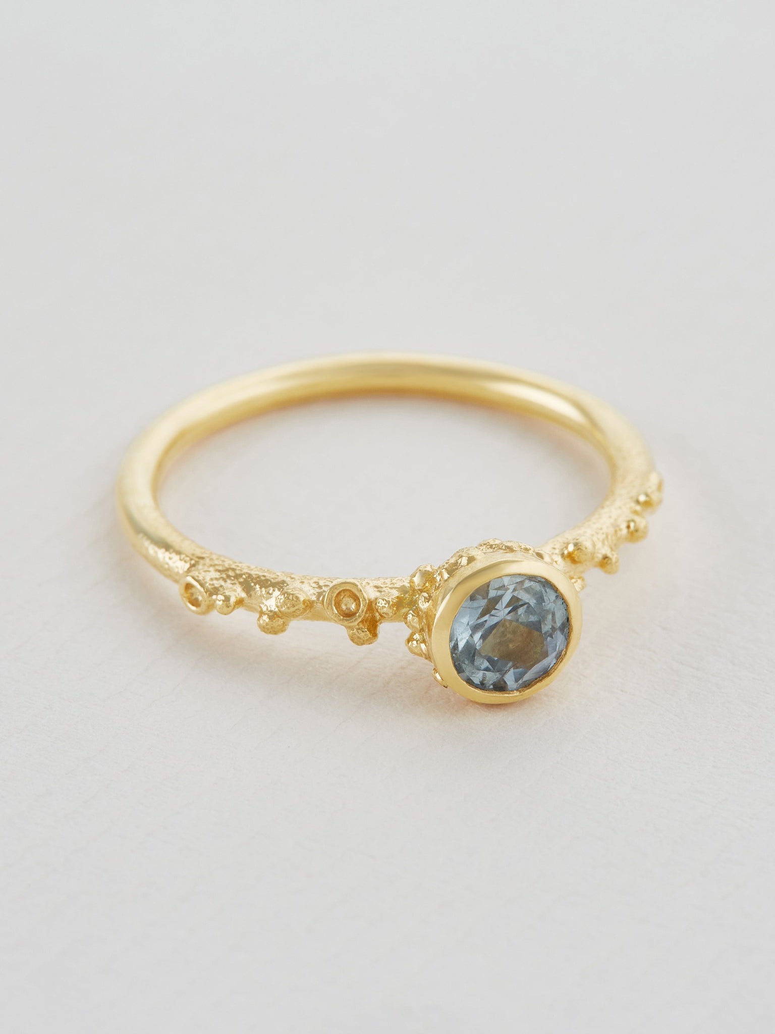 Ocean Coral Ring with Bezel Set Light Mint Blue Round Silky Sapphire - image 2 | silver