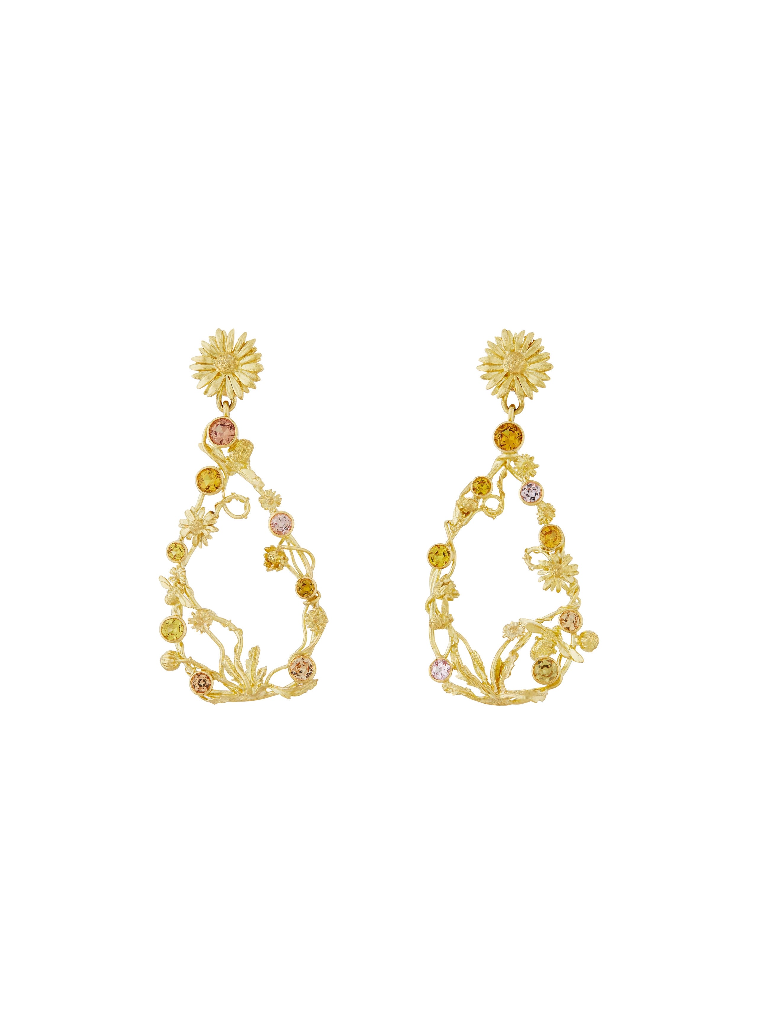 Flower Garden Daisy Drop Earrings with Bees and Sapphires - image 3 | 18ct yellow gold